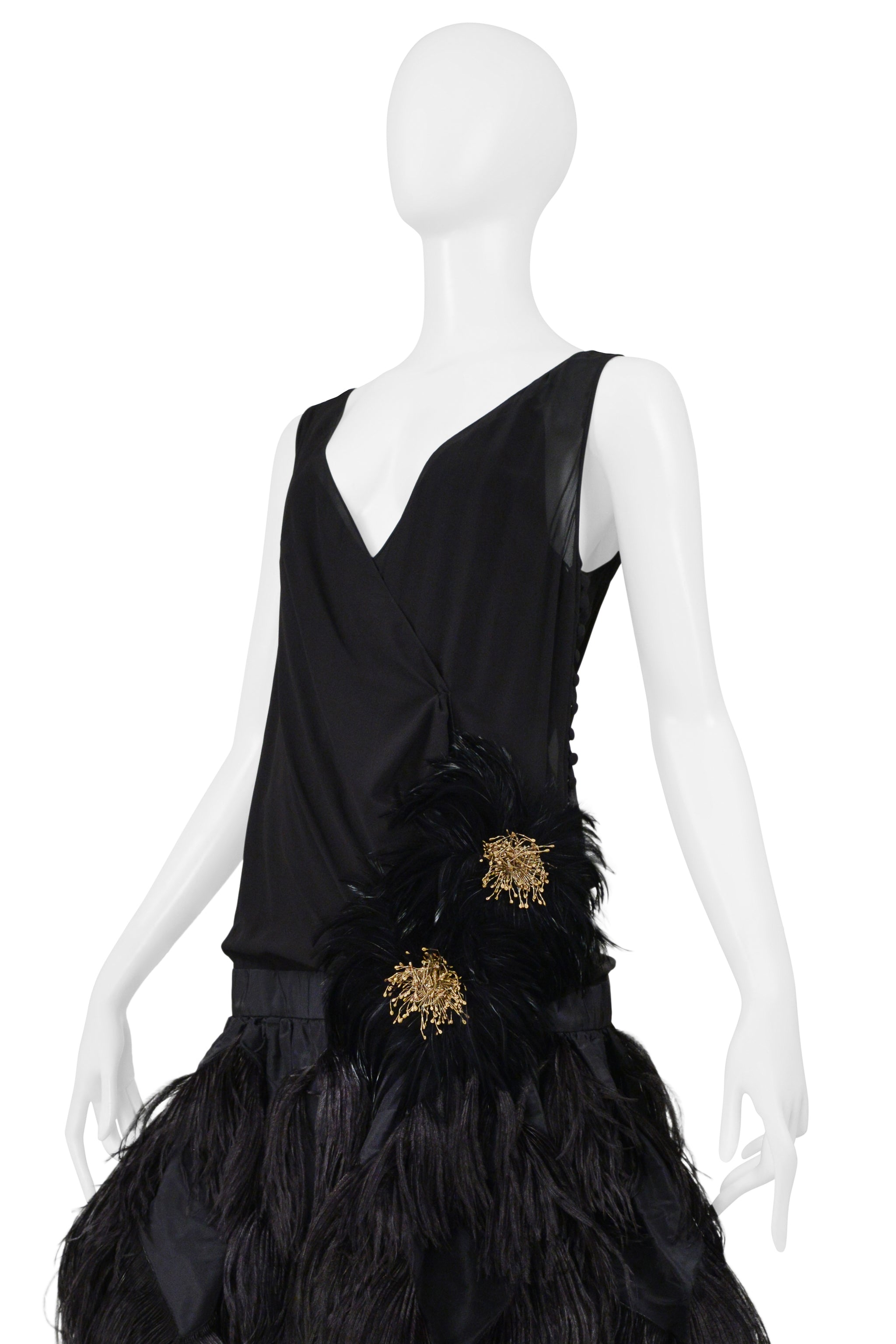 JOHN GALLIANO BLACK RUNWAY GOWN WITH FEATHER BALL GOWN SKIRT 2008