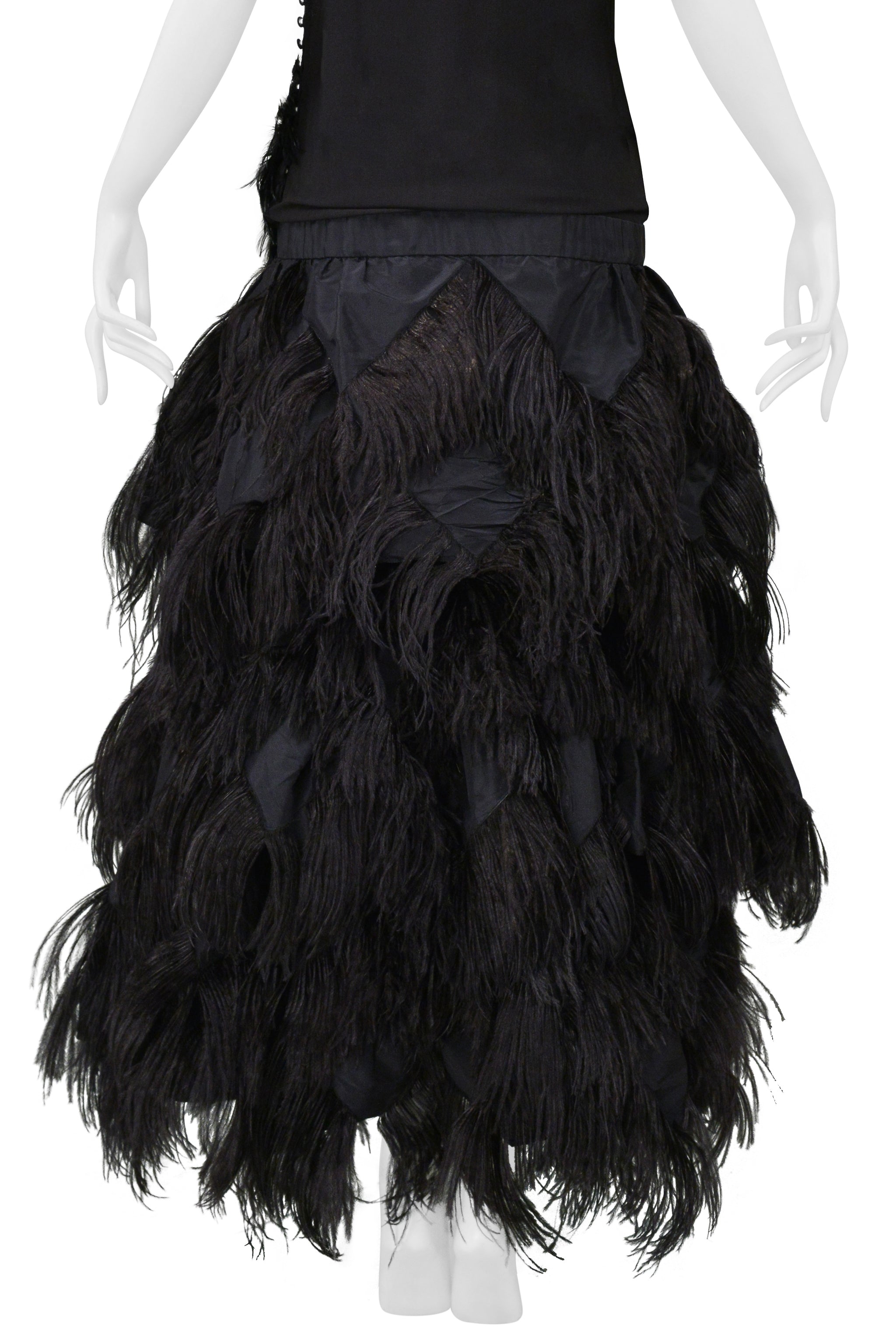 JOHN GALLIANO BLACK RUNWAY GOWN WITH FEATHER BALL GOWN SKIRT 2008