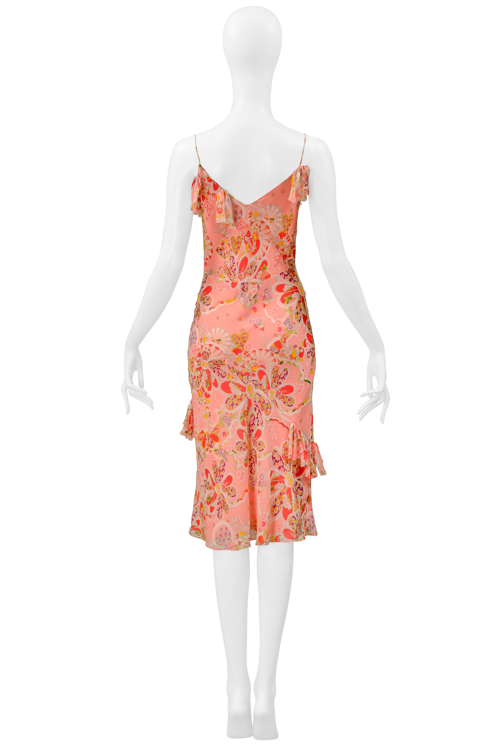 JOHN GALLIANO PINK FLORAL PRINTED SLIP DRESS WITH BOWS