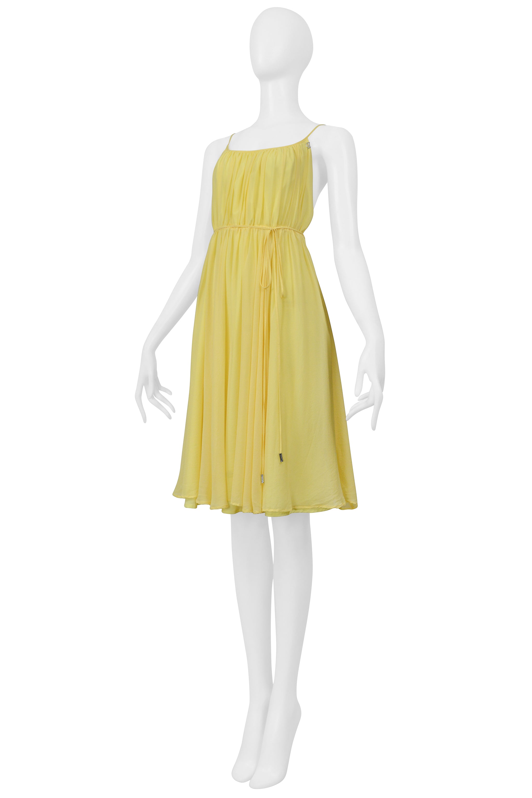 JOHN GALLIANO YELLOW PLEATED SLIP DRESS WITH OPEN BACK
