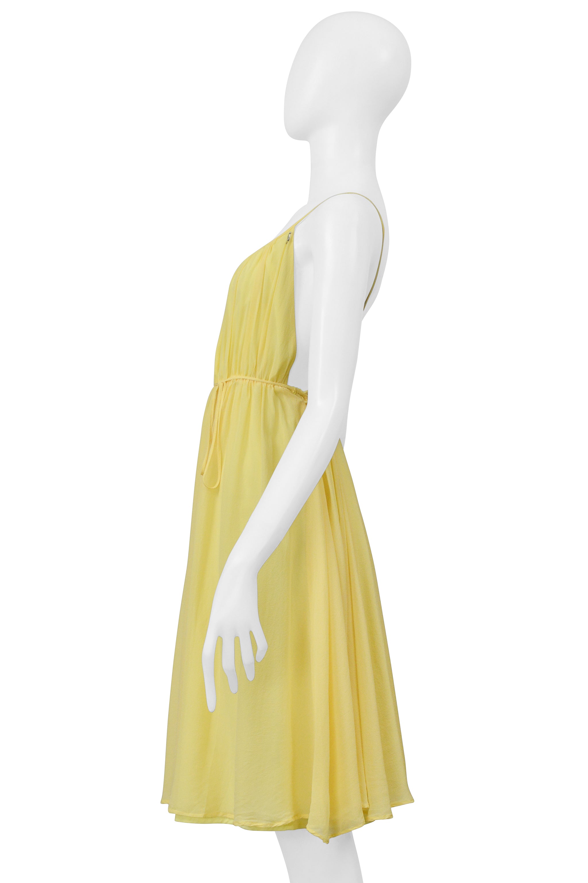JOHN GALLIANO YELLOW PLEATED SLIP DRESS WITH OPEN BACK