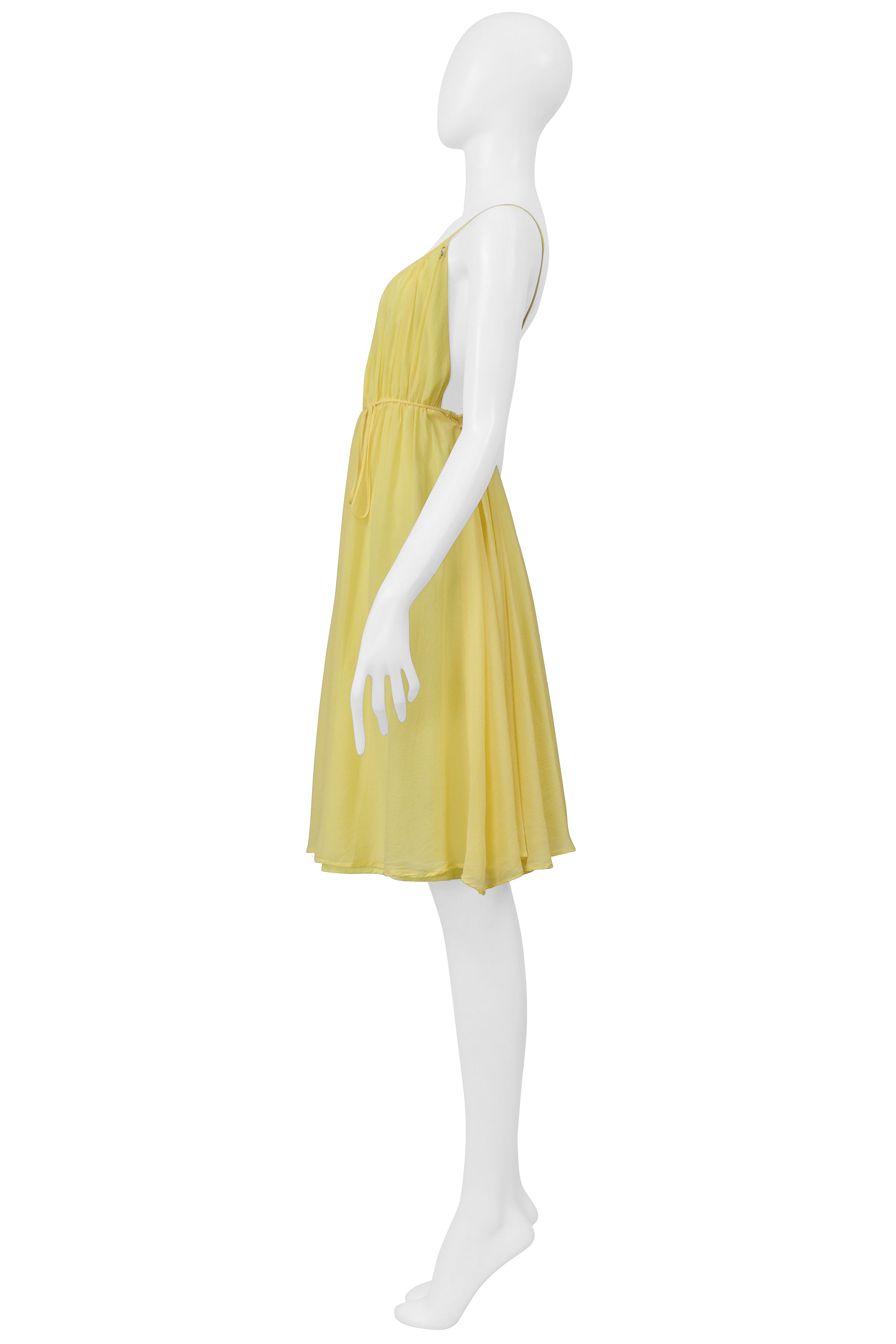 JOHN GALLIANO YELLOW PLEATED SLIP DRESS WITH OPEN BACK