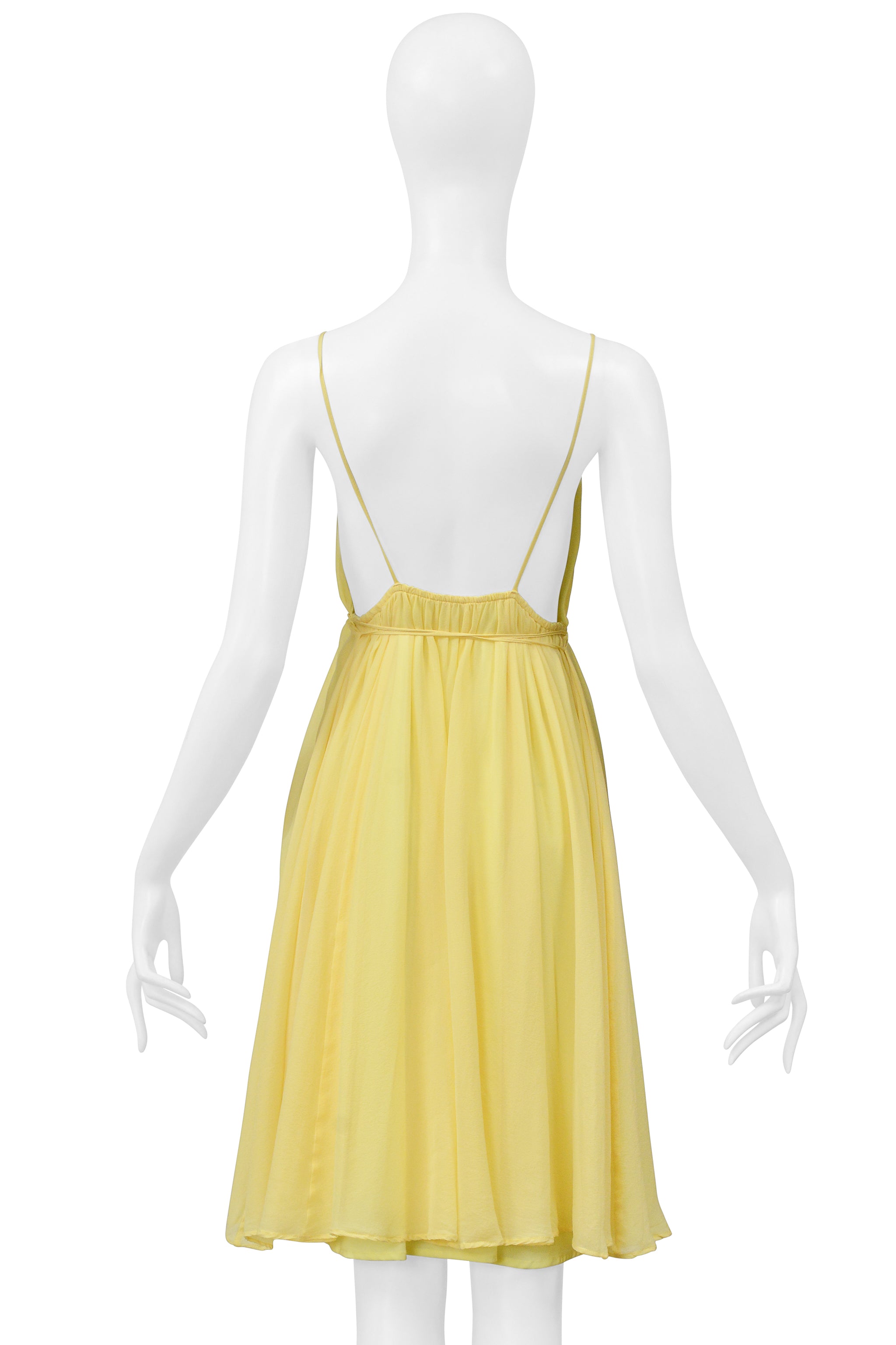 JOHN GALLIANO YELLOW PLEATED SLIP DRESS WITH OPEN BACK