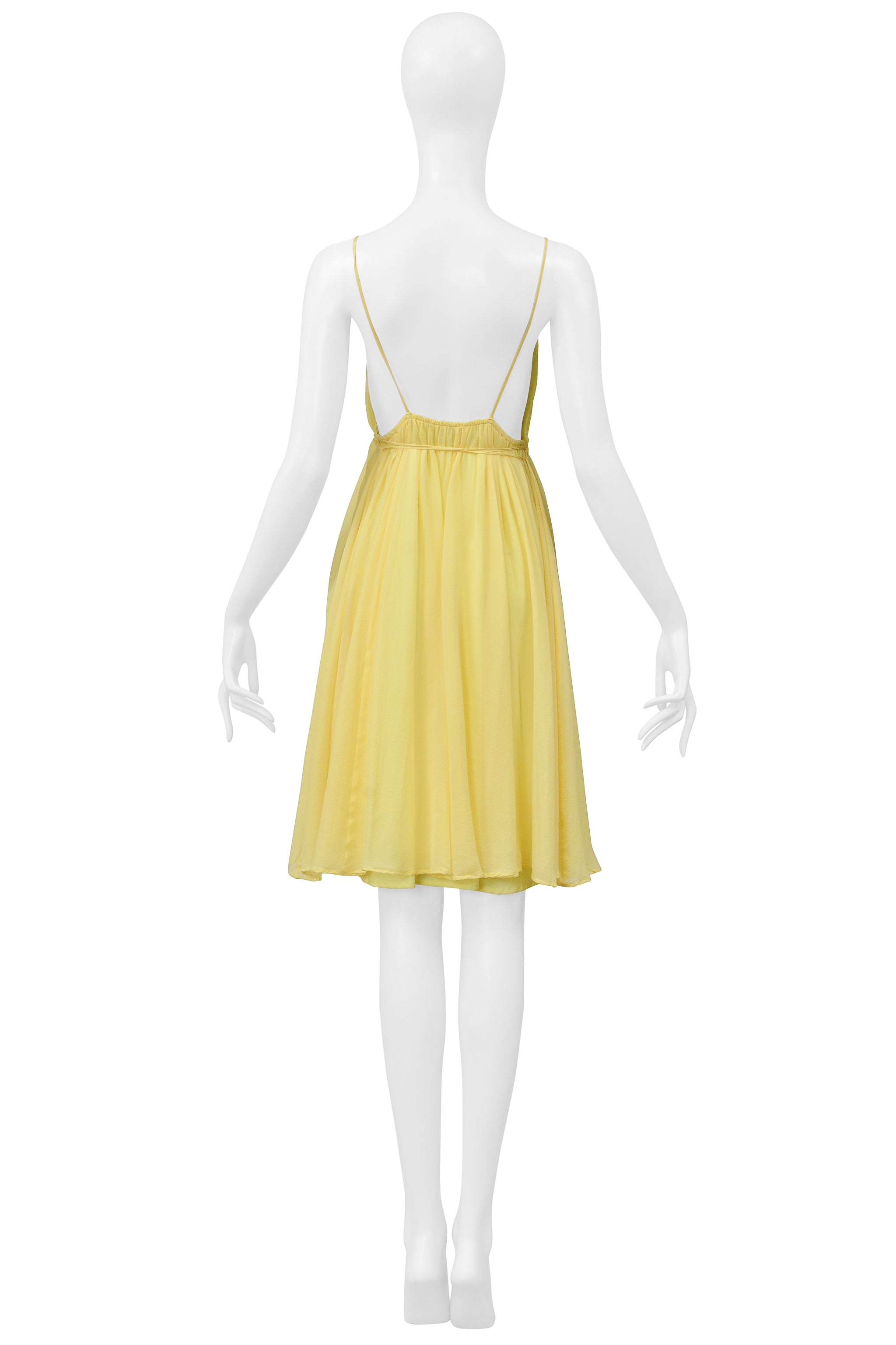 JOHN GALLIANO YELLOW PLEATED SLIP DRESS WITH OPEN BACK