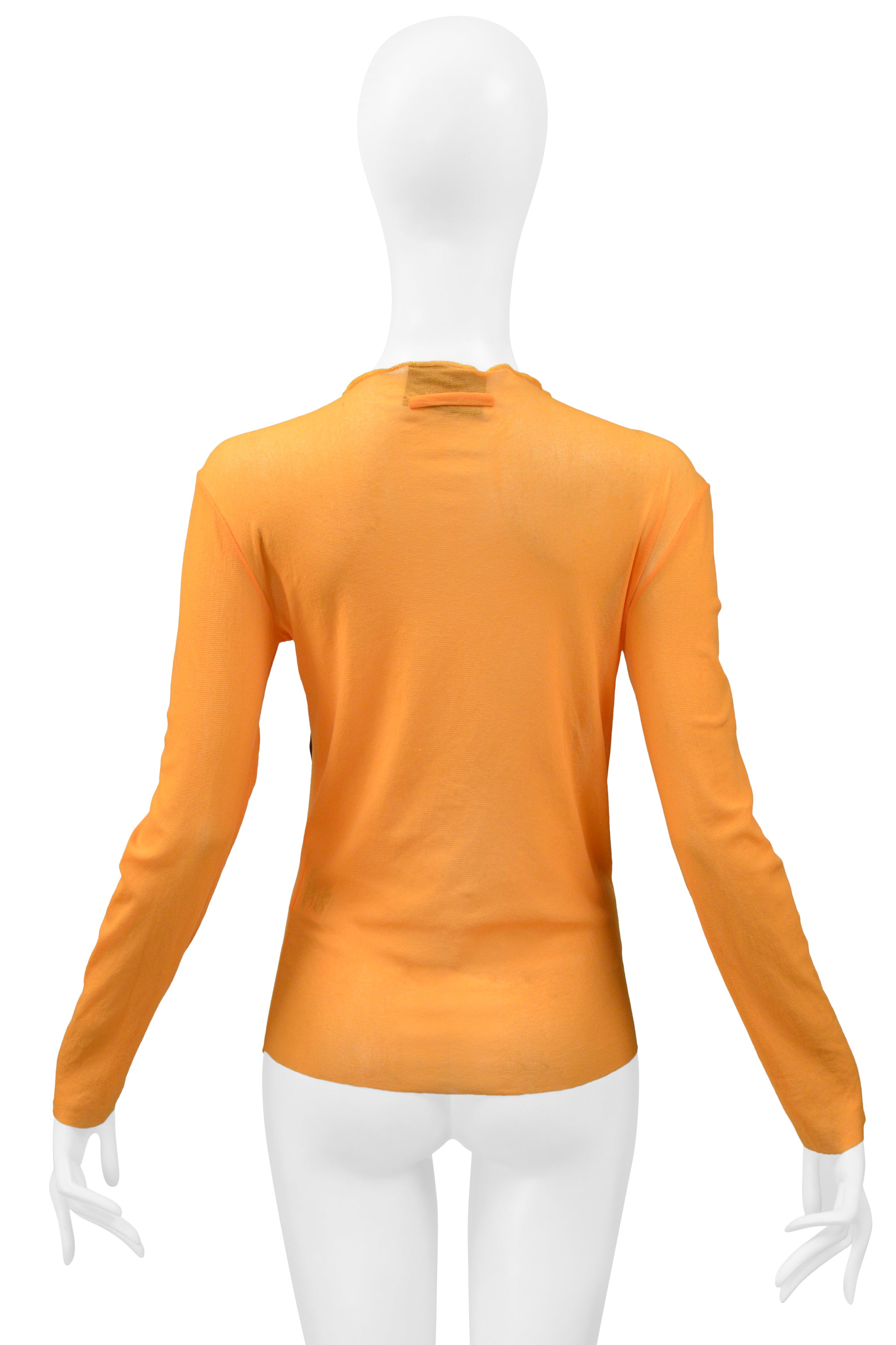 JEAN PAUL GAULTIER ORANGE HINDU SHEER MESH LONG SLEEVE TOP