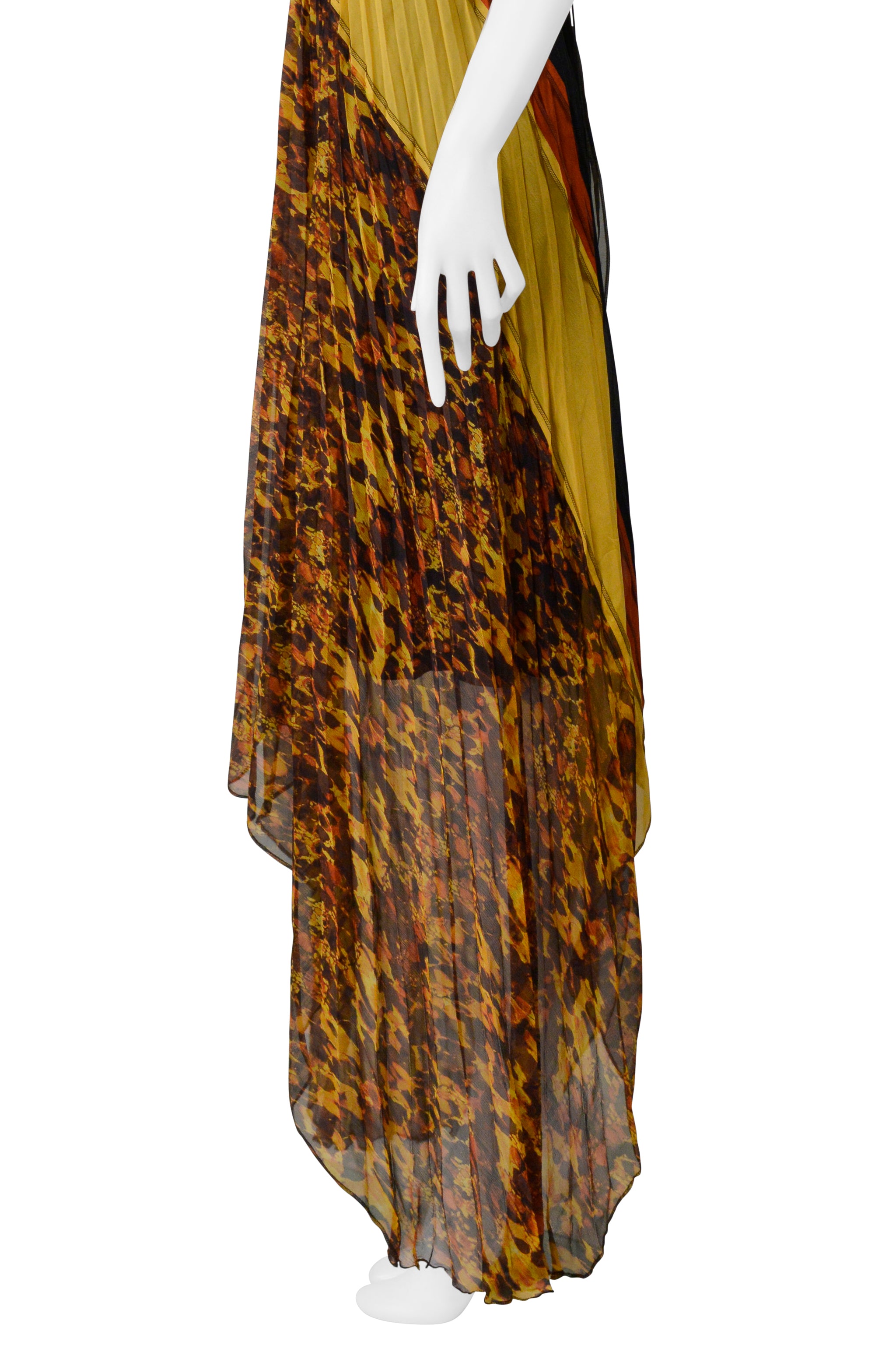 JEAN PAUL GAULTIER YELLOW, RED, AND BLACK PLEATED DRESS WITH TORTOISE COLLAR 2005