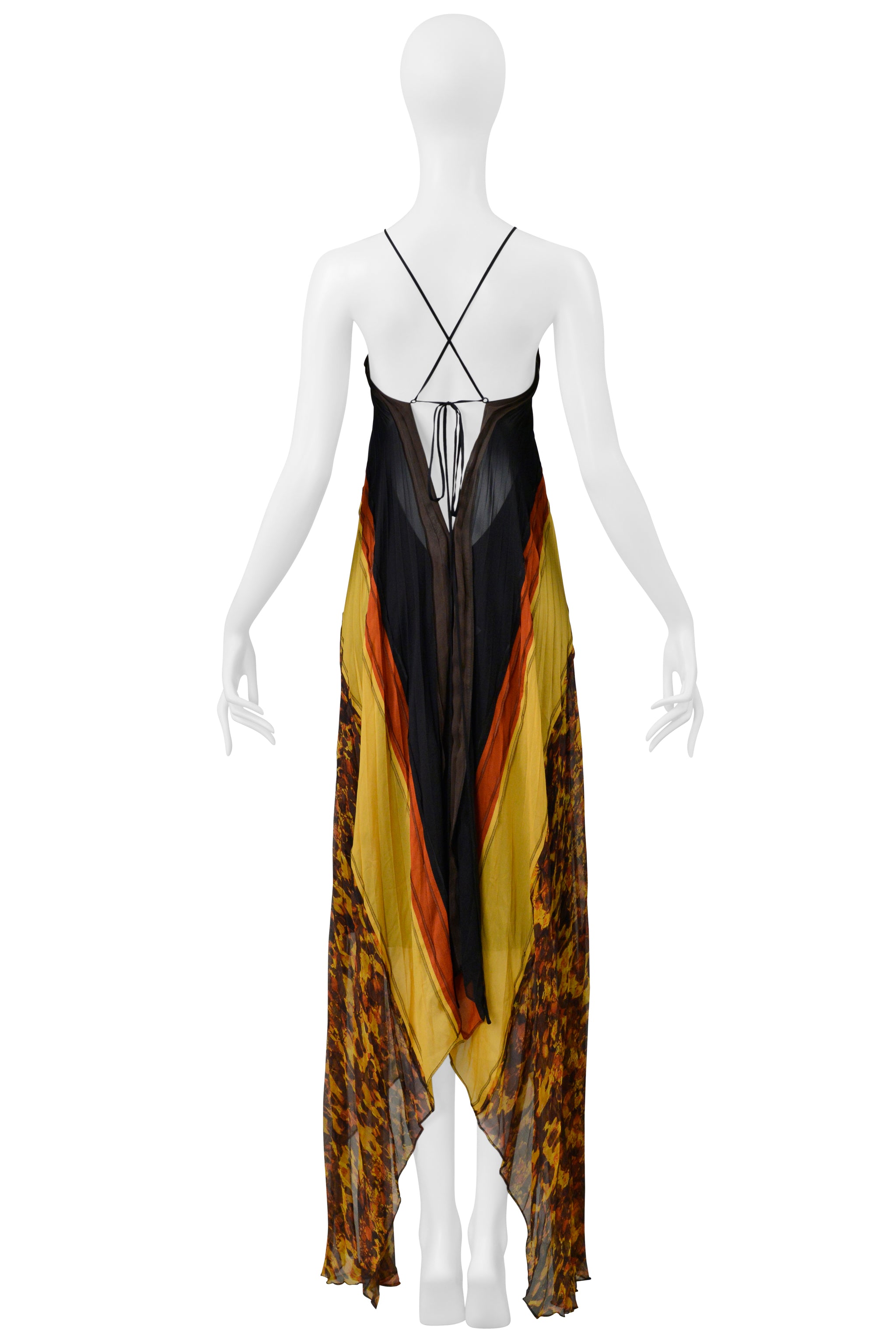 JEAN PAUL GAULTIER YELLOW, RED, AND BLACK PLEATED DRESS WITH TORTOISE COLLAR 2005