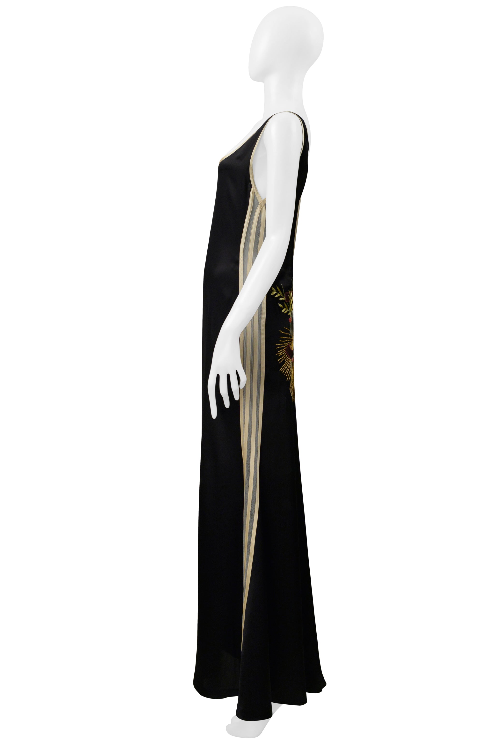 JEAN PAUL GAULTIER 30TH ANNIVERSARY BLACK AND CREAM SATIN ENSEMBLE W MESH STRIPES 2007