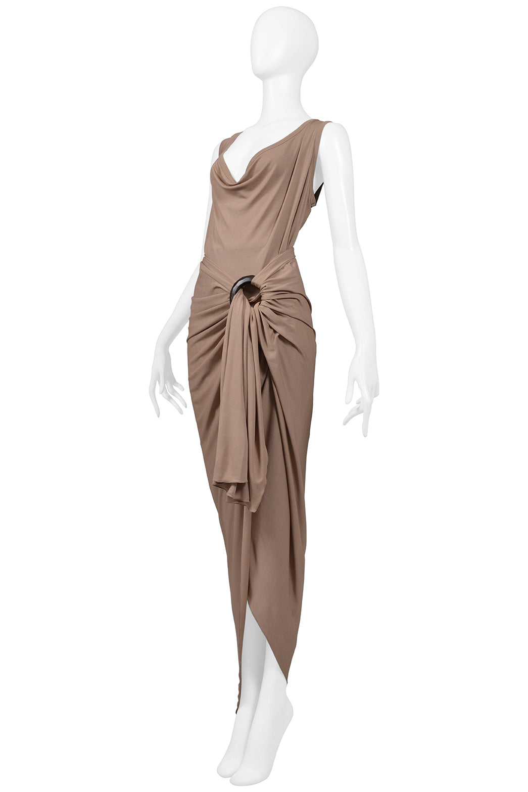 JEAN PAUL GAULTIER BEIGE DRAPED TOP AND SKIRT WITH DECORATIVE HARDWARE