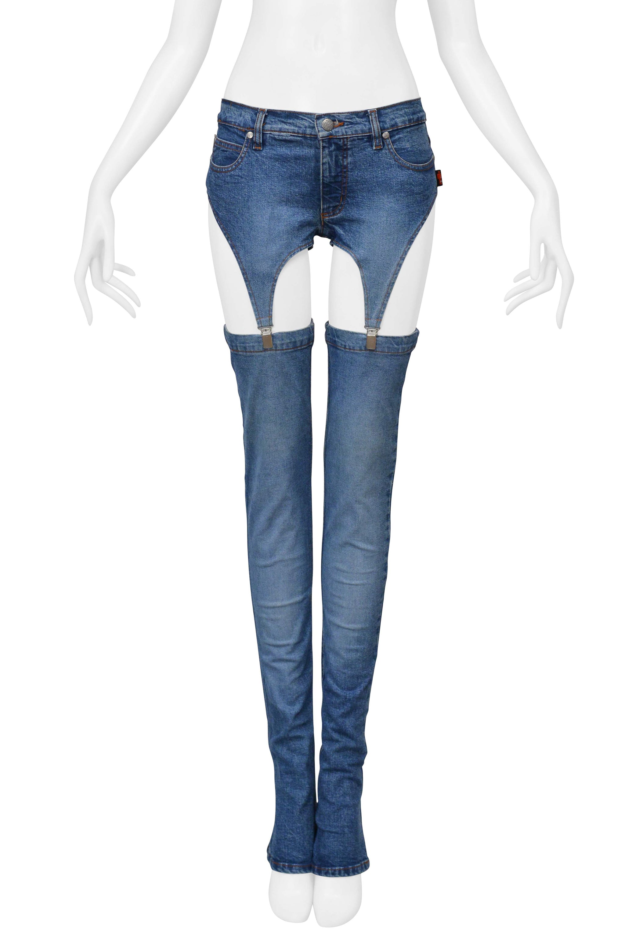 JEAN GAULTIER BLUE DENIM CONVERTIBLE CUTOUT JEANS
