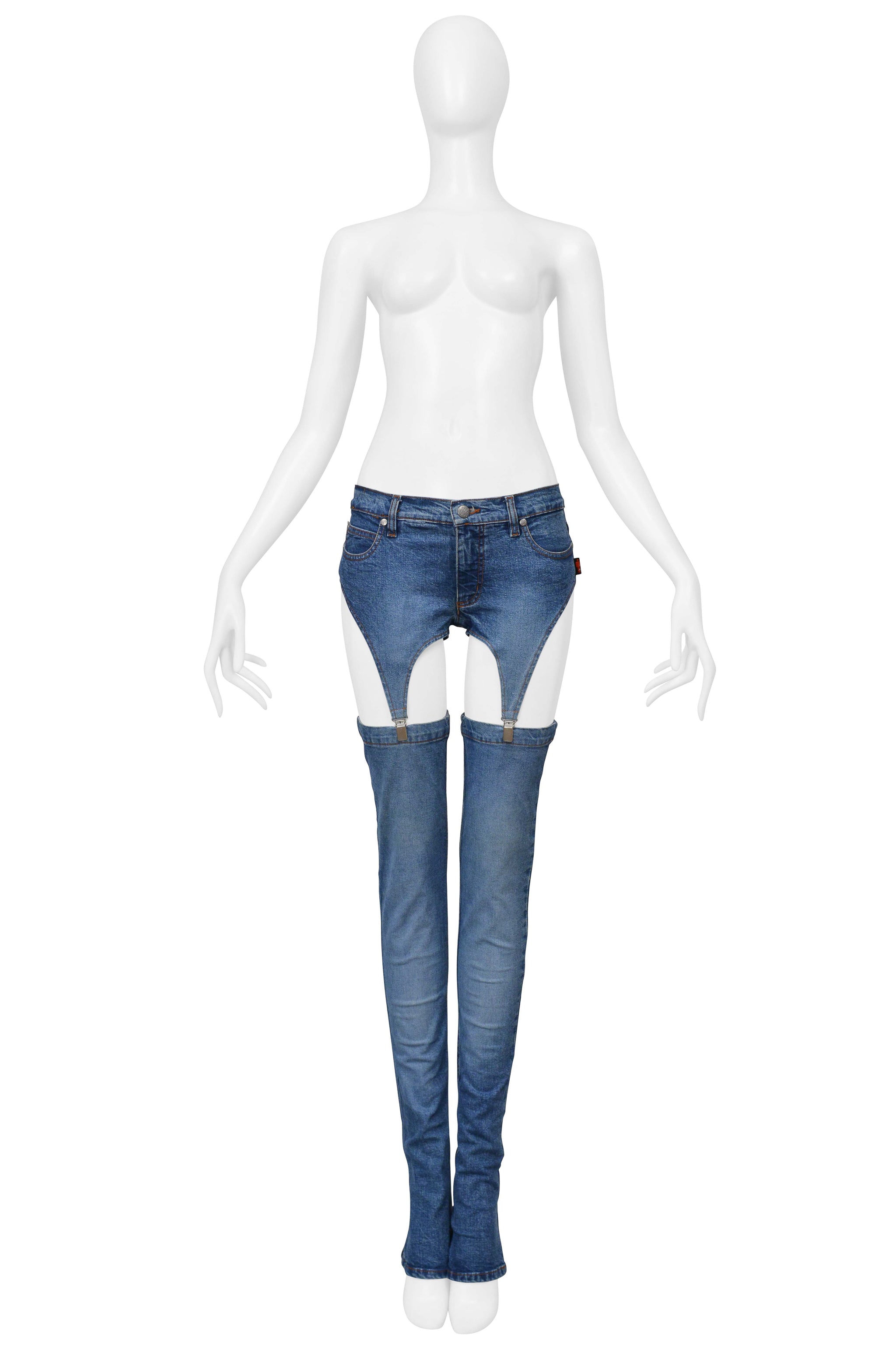 JEAN GAULTIER BLUE DENIM CONVERTIBLE CUTOUT JEANS