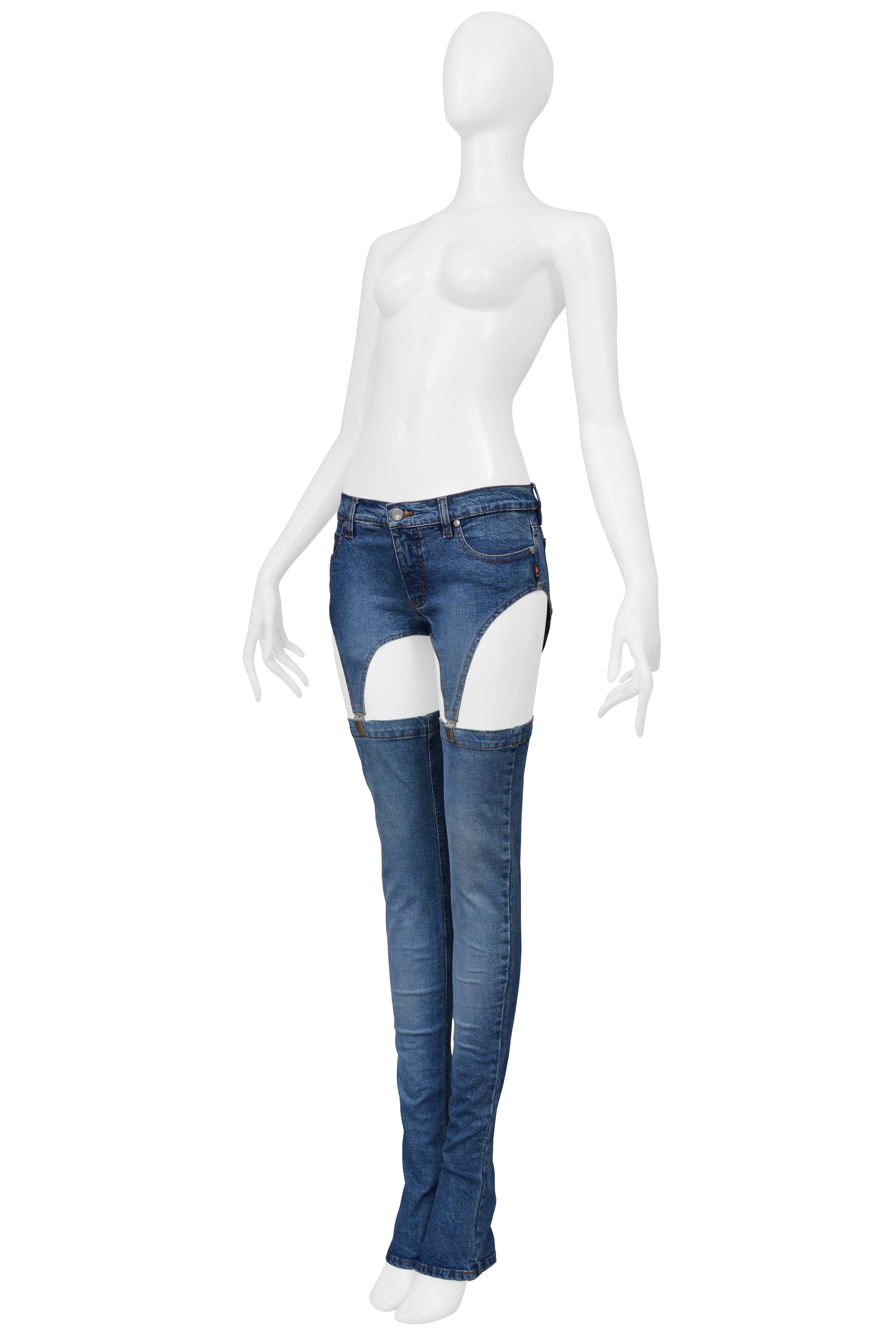 JEAN GAULTIER BLUE DENIM CONVERTIBLE CUTOUT JEANS