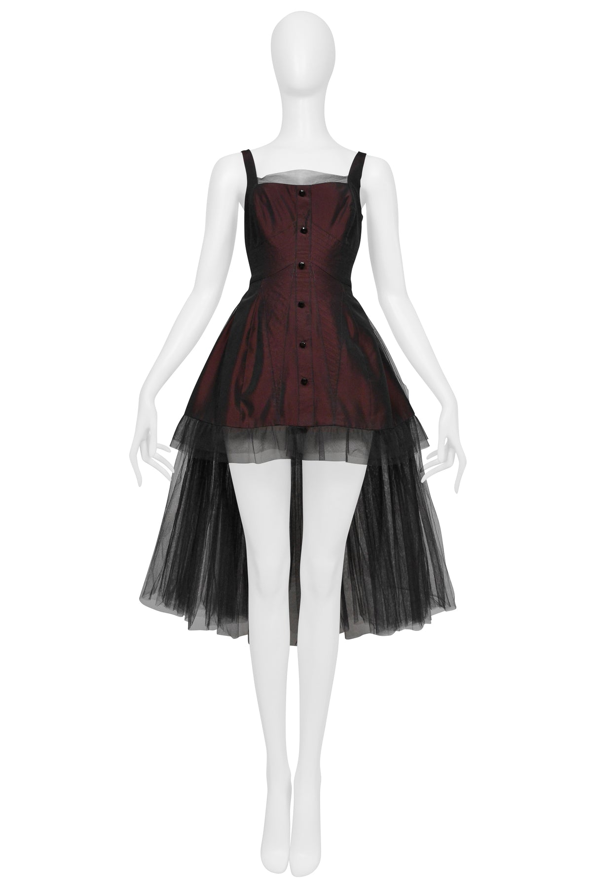 JEAN PAUL GAULTIER BURGUNDY MINI DRESS WITH BLACK TULLE SKIRT
