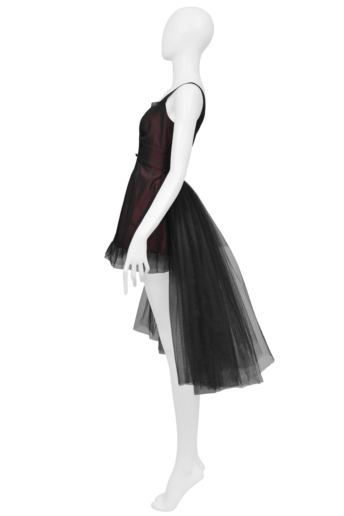 JEAN PAUL GAULTIER BURGUNDY MINI DRESS WITH BLACK TULLE SKIRT