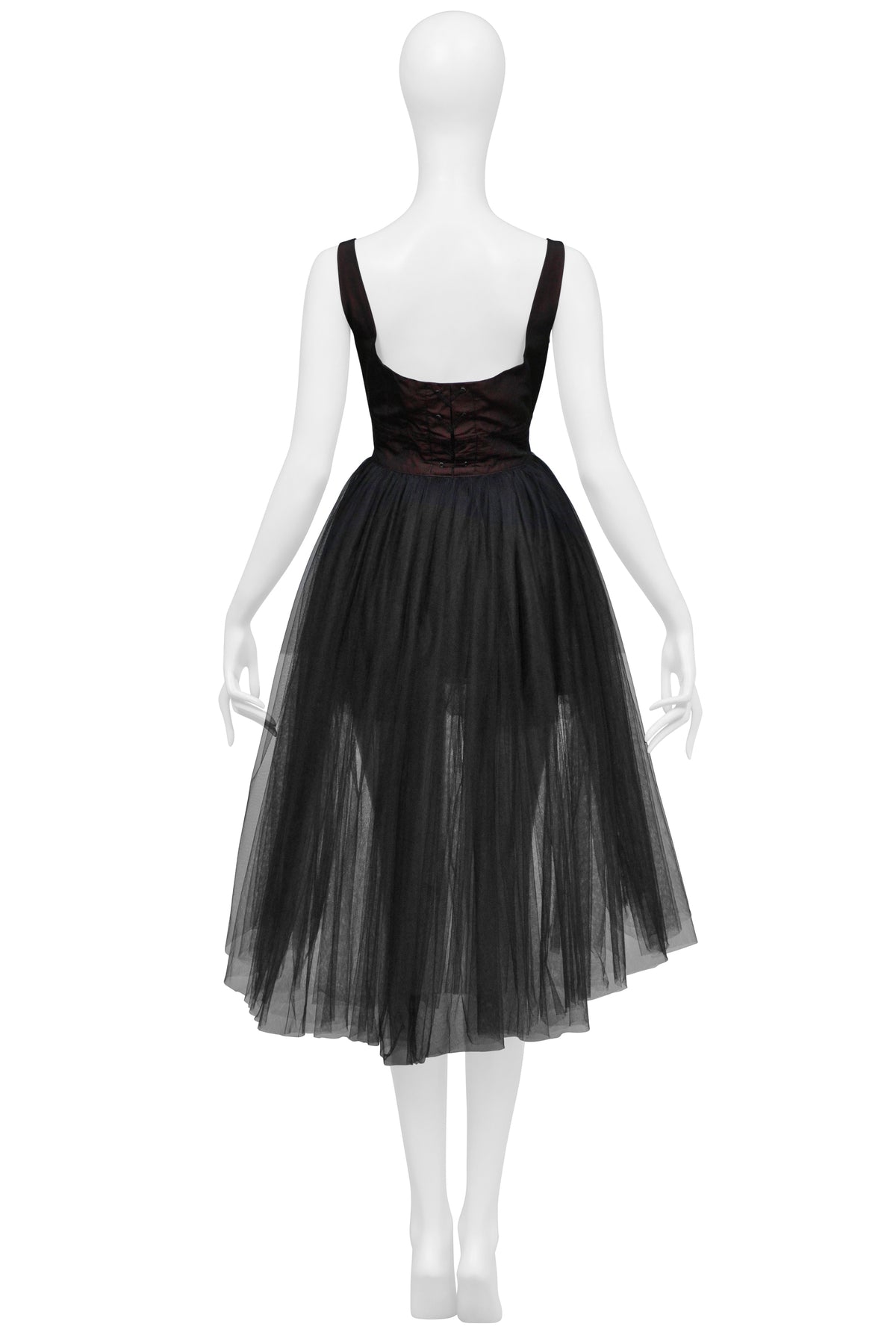 JEAN PAUL GAULTIER BURGUNDY MINI DRESS WITH BLACK TULLE SKIRT