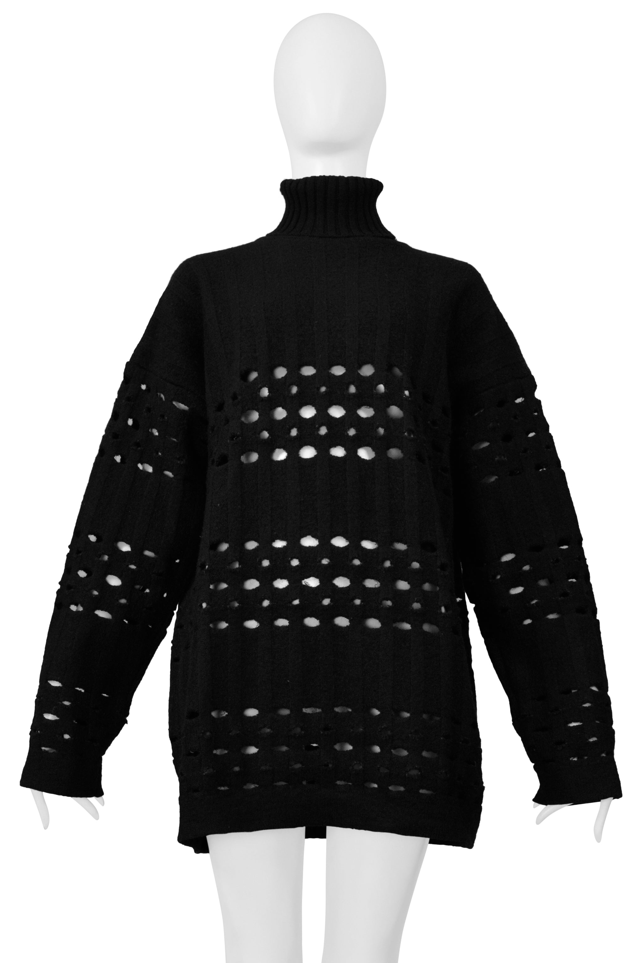 ROMEO GIGLI BLACK OVERSIZED LASER PULLOVER SWEATER WITH HIGH NECK 1996