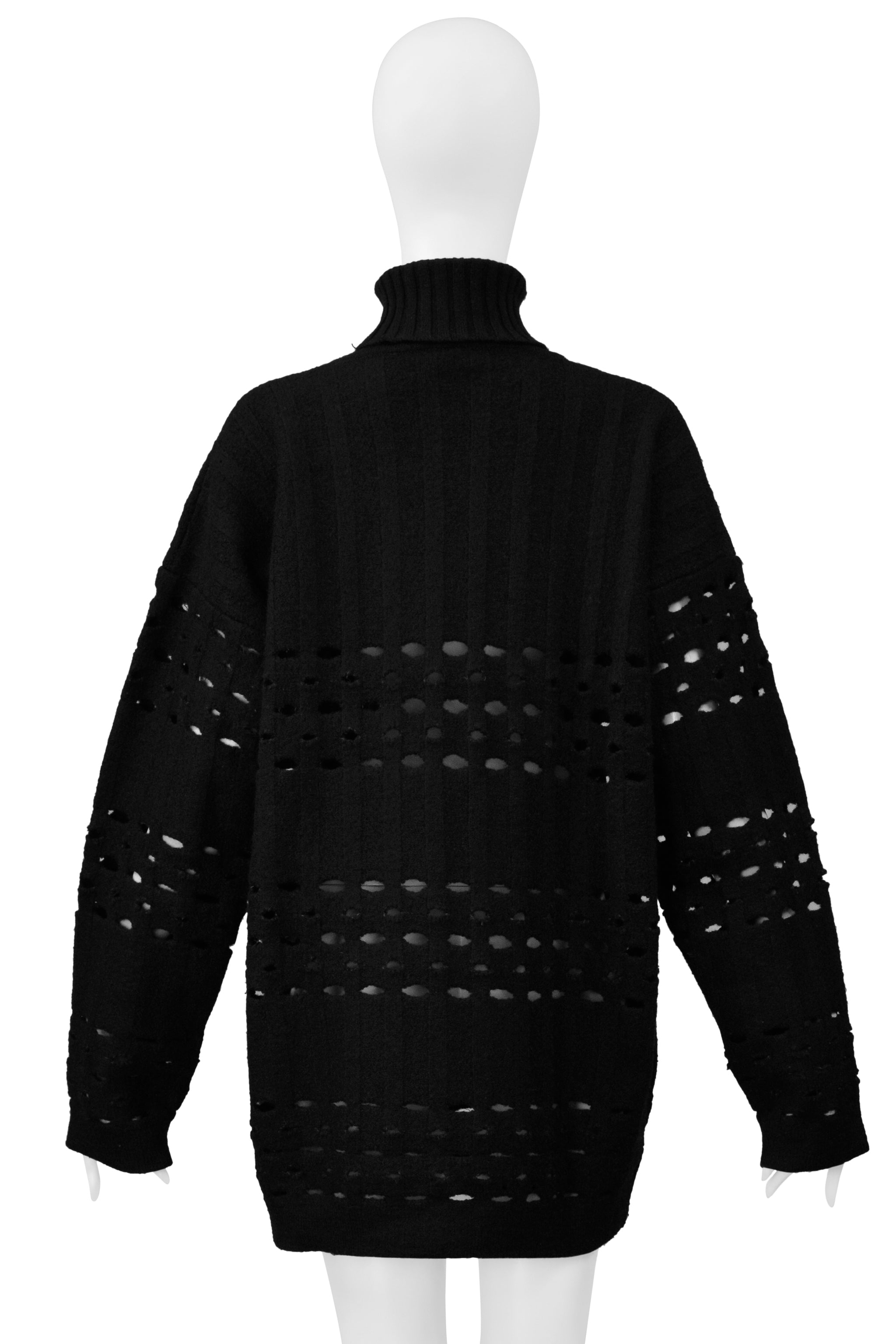 ROMEO GIGLI BLACK OVERSIZED LASER PULLOVER SWEATER WITH HIGH NECK 1996
