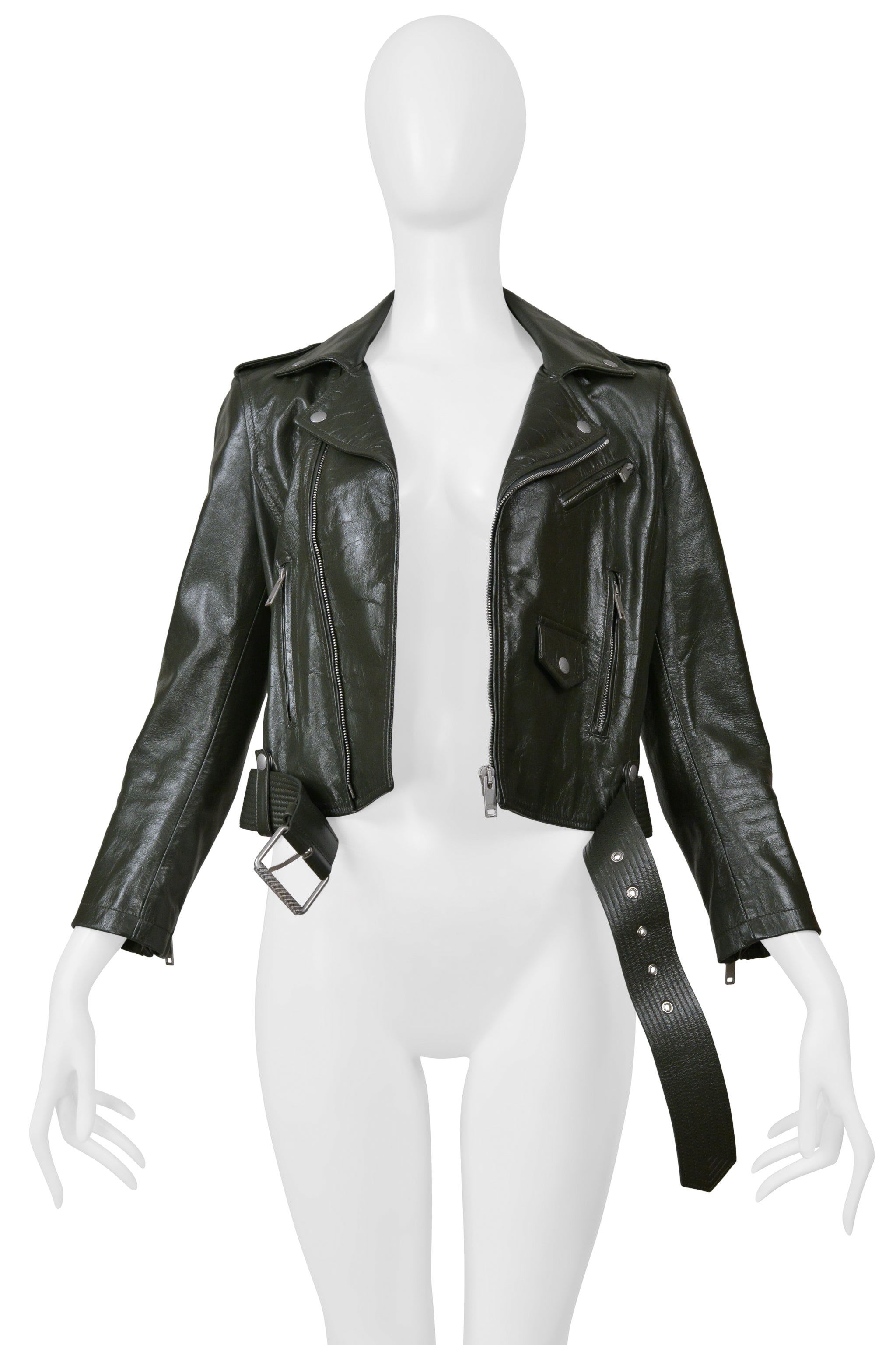 GIVENCHY GREEN CROPPED LEATHER MOTO JACKET 2019