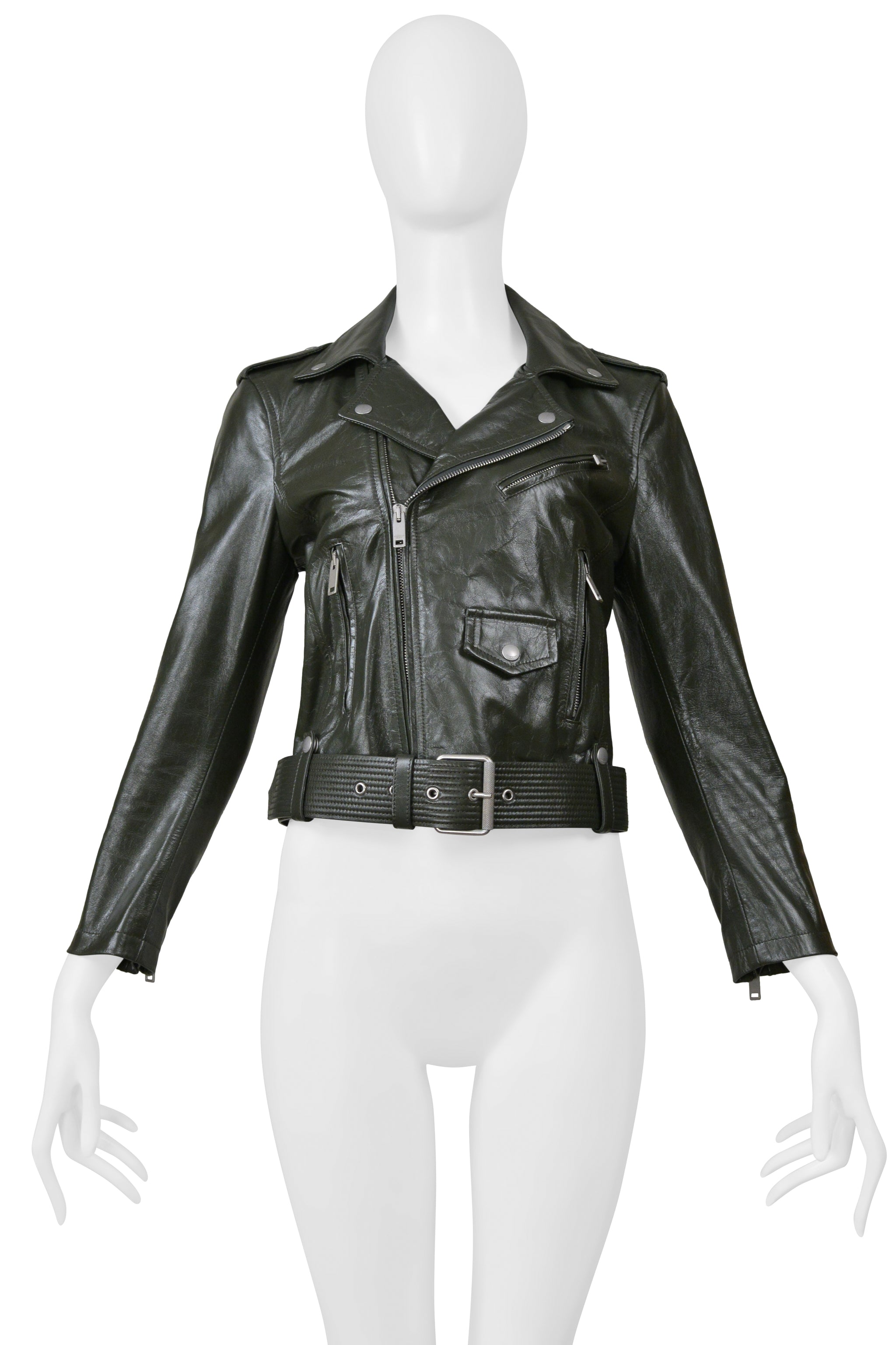 GIVENCHY GREEN CROPPED LEATHER MOTO JACKET 2019