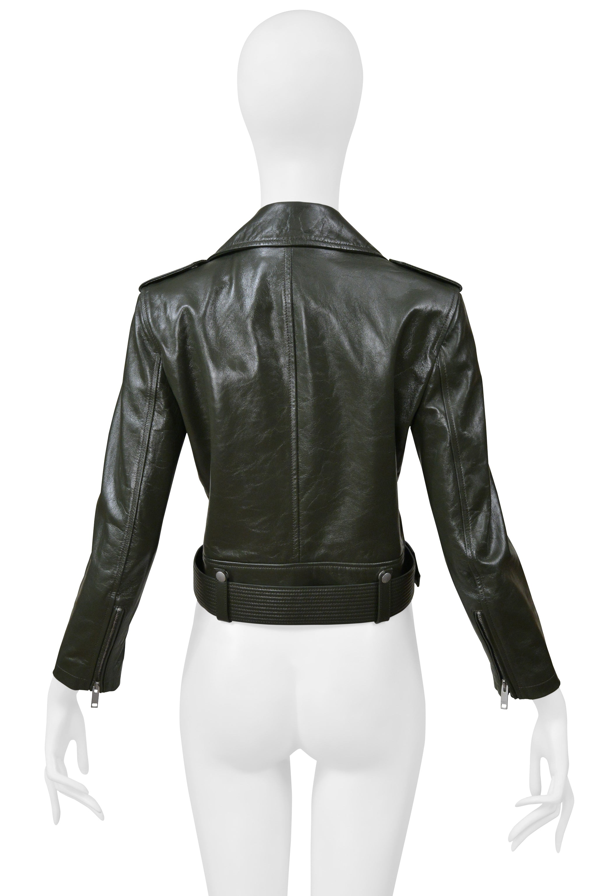 GIVENCHY GREEN CROPPED LEATHER MOTO JACKET 2019
