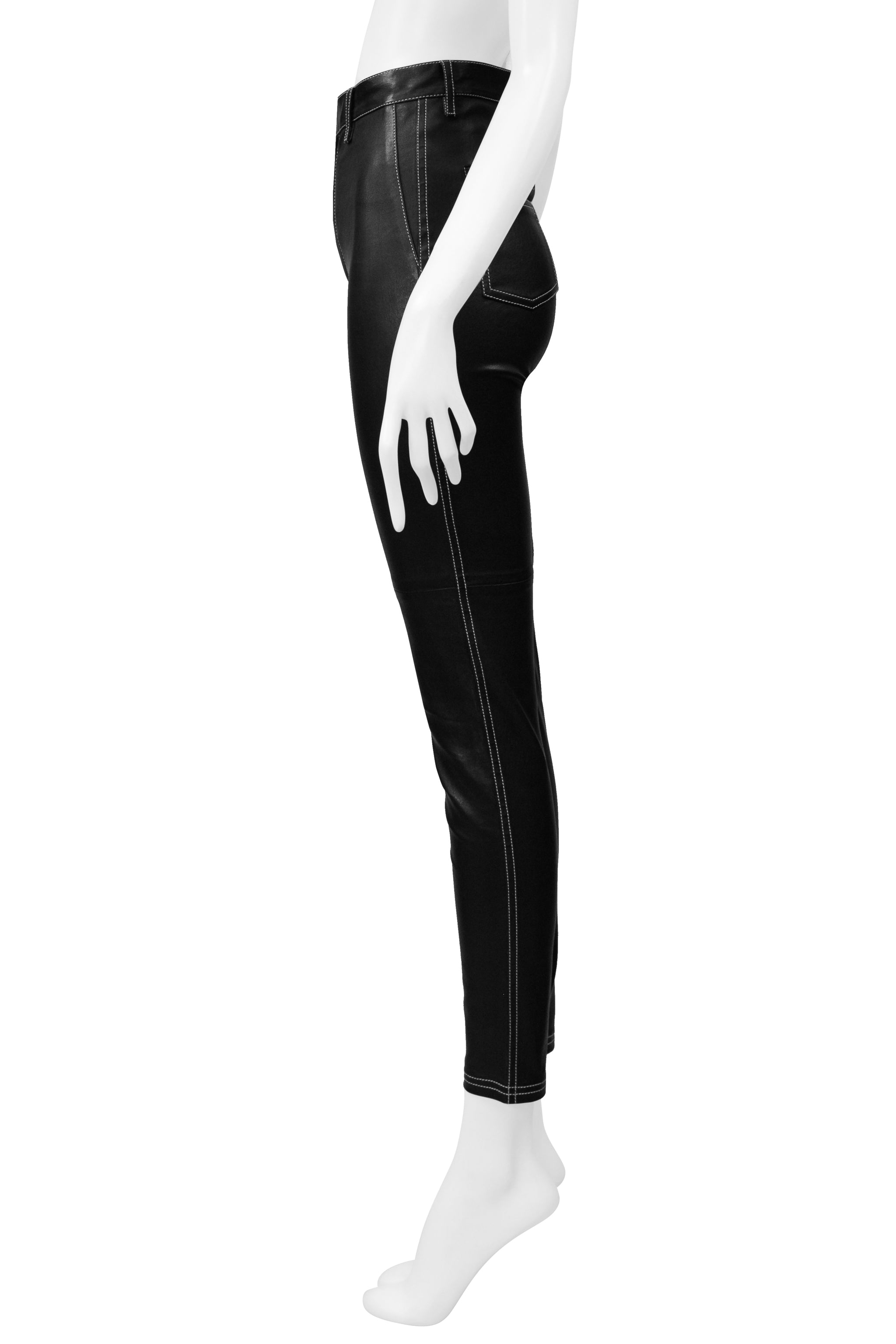 GIVENCHY BY RICCARDO TISCI BLACK LEATHER PANTS WITH WHITE STITCHING 2015