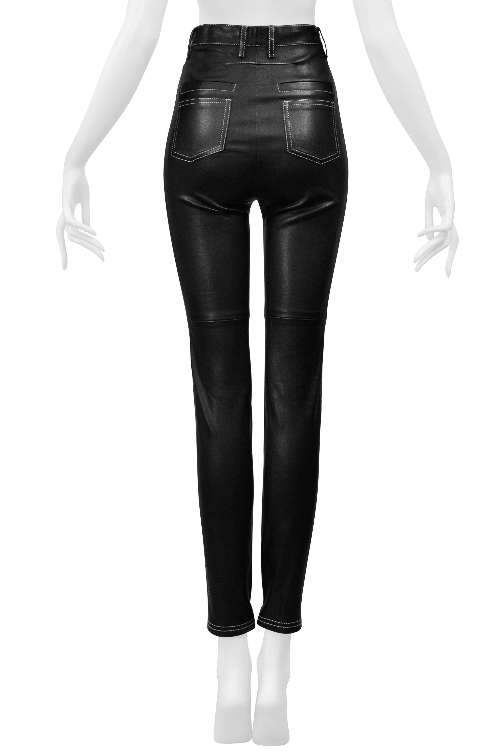 GIVENCHY BY RICCARDO TISCI BLACK LEATHER PANTS WITH WHITE STITCHING 2015