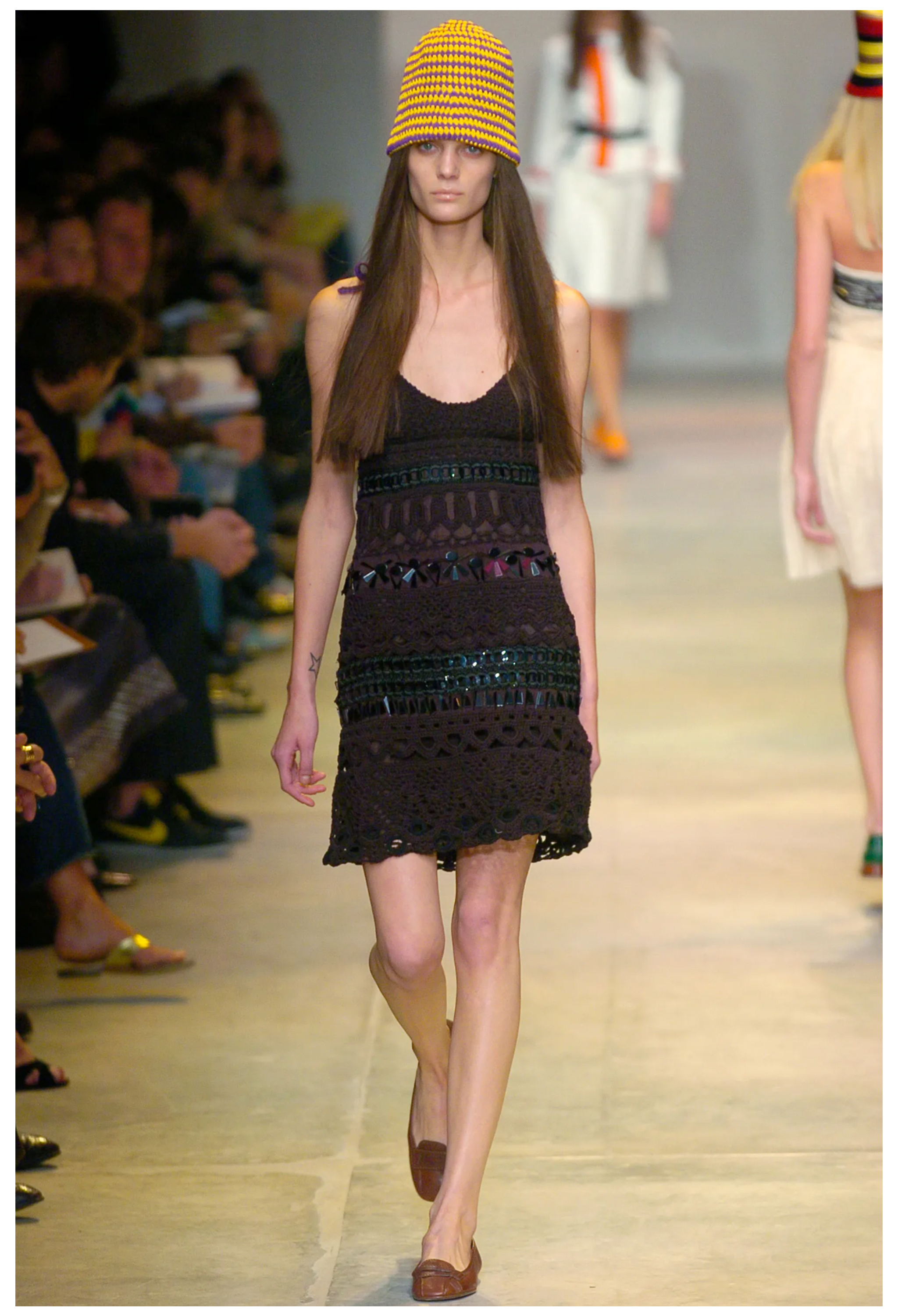 PRADA BLACK FANCY KNIT AND GEMS DRESS 2005