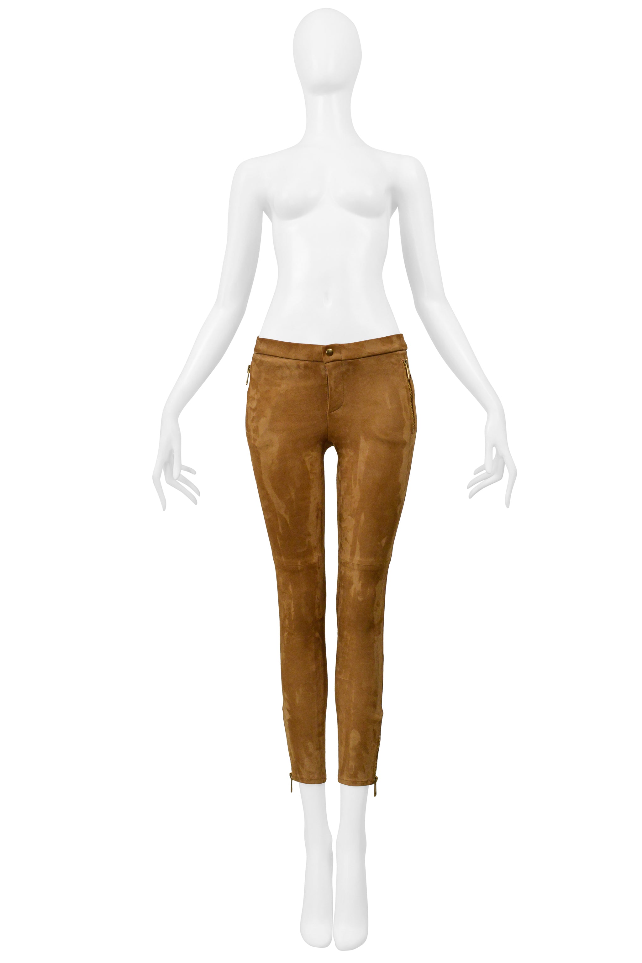 GUCCI BROWN SUEDE PANTS WITH GOLD ZIPPERS