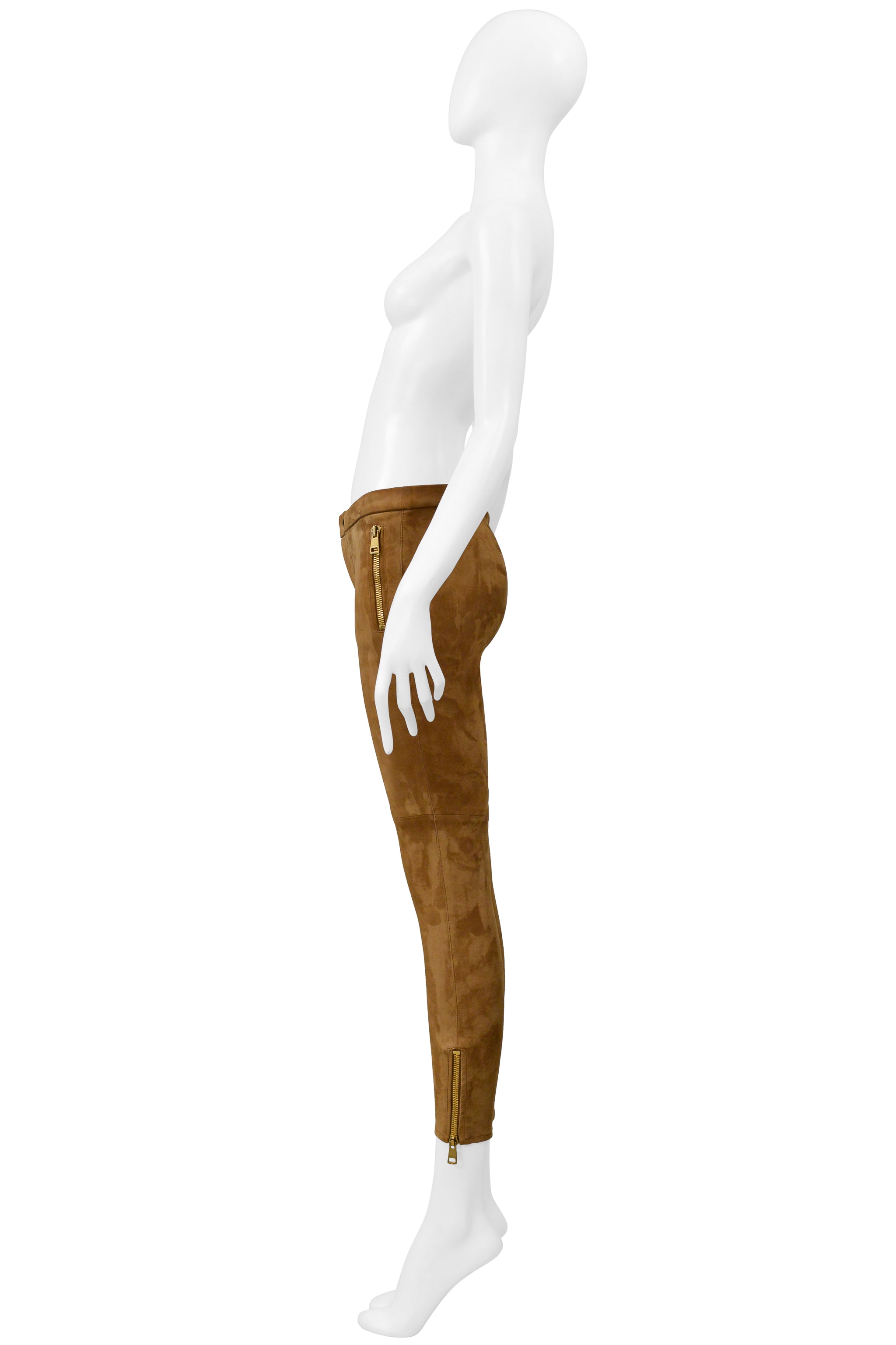 GUCCI BROWN SUEDE PANTS WITH GOLD ZIPPERS