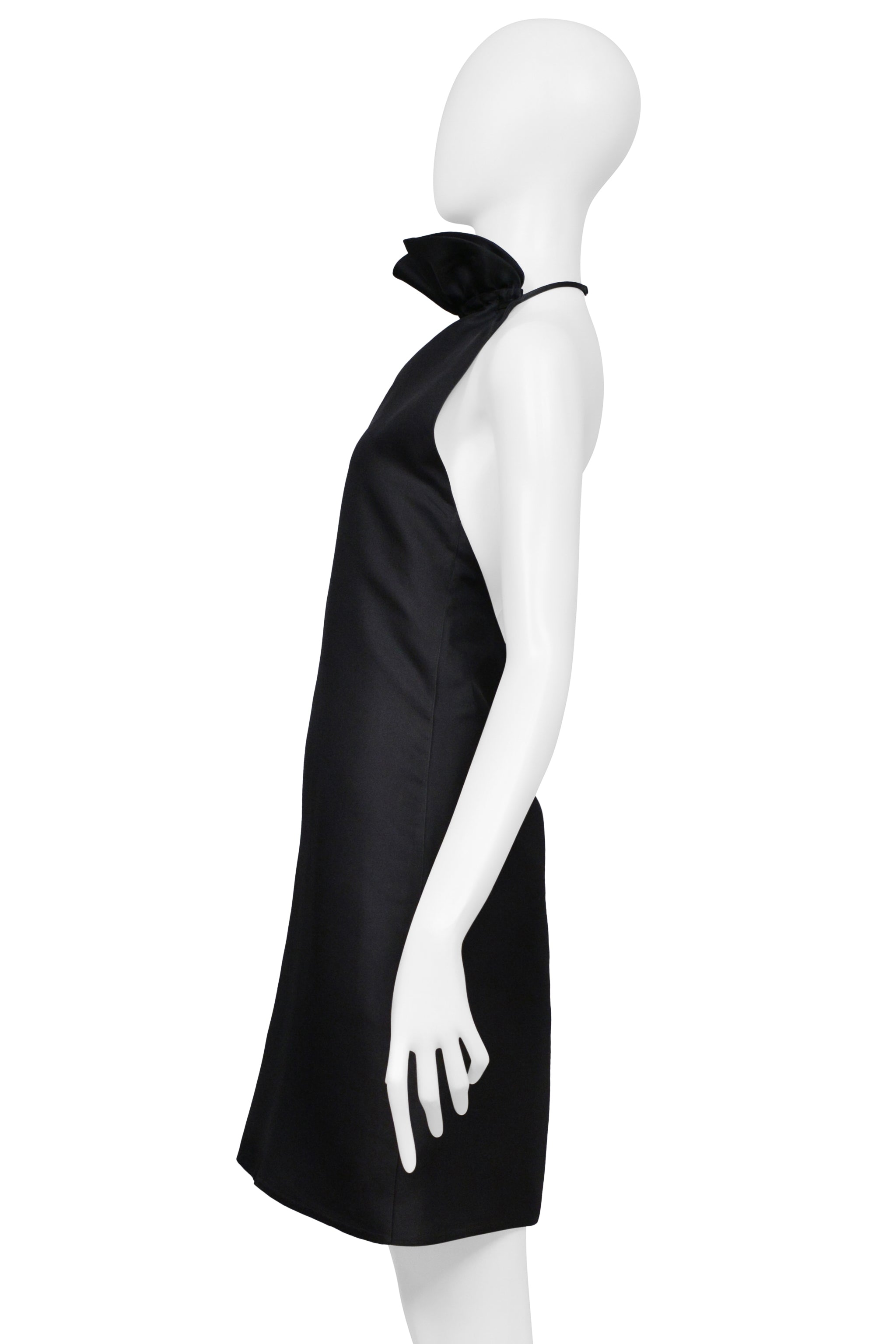 GUCCI BY TOM FORD BLACK HALTER DRESS WITH RUFFLE NECKLINE 2000