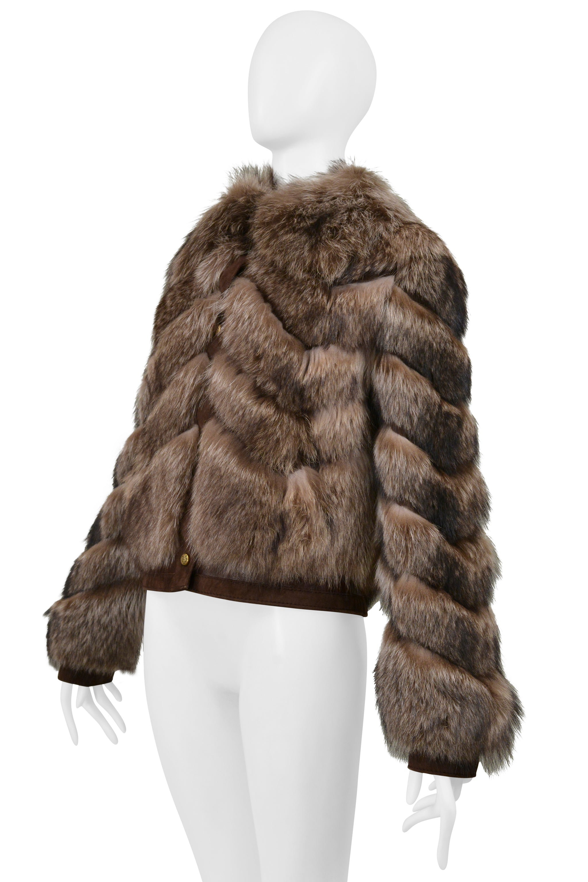 GUCCI BROWN CHEVRON FUR COAT 2008