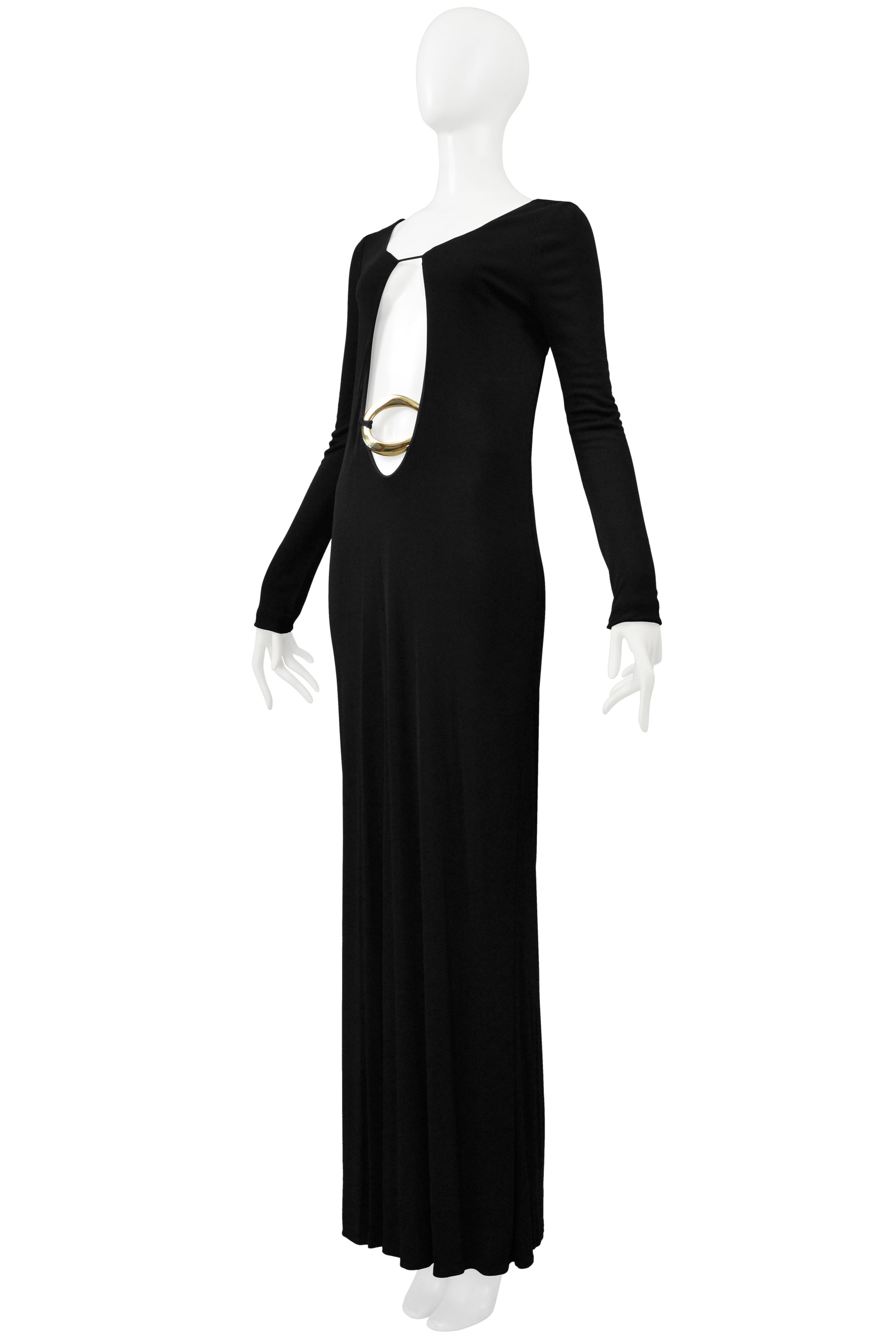 GUCCI BY TOM FORD ICONIC CUTOUT GOWN WITH GOLD BELT 1996