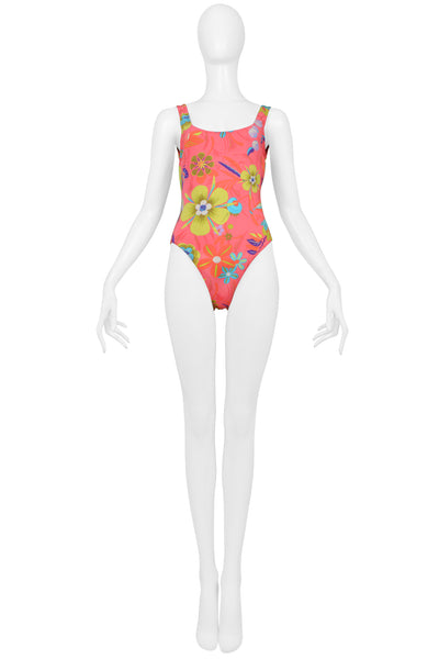 Gucci By Tom Ford Pink Floral Print One Piece Swimsuit 1999 For