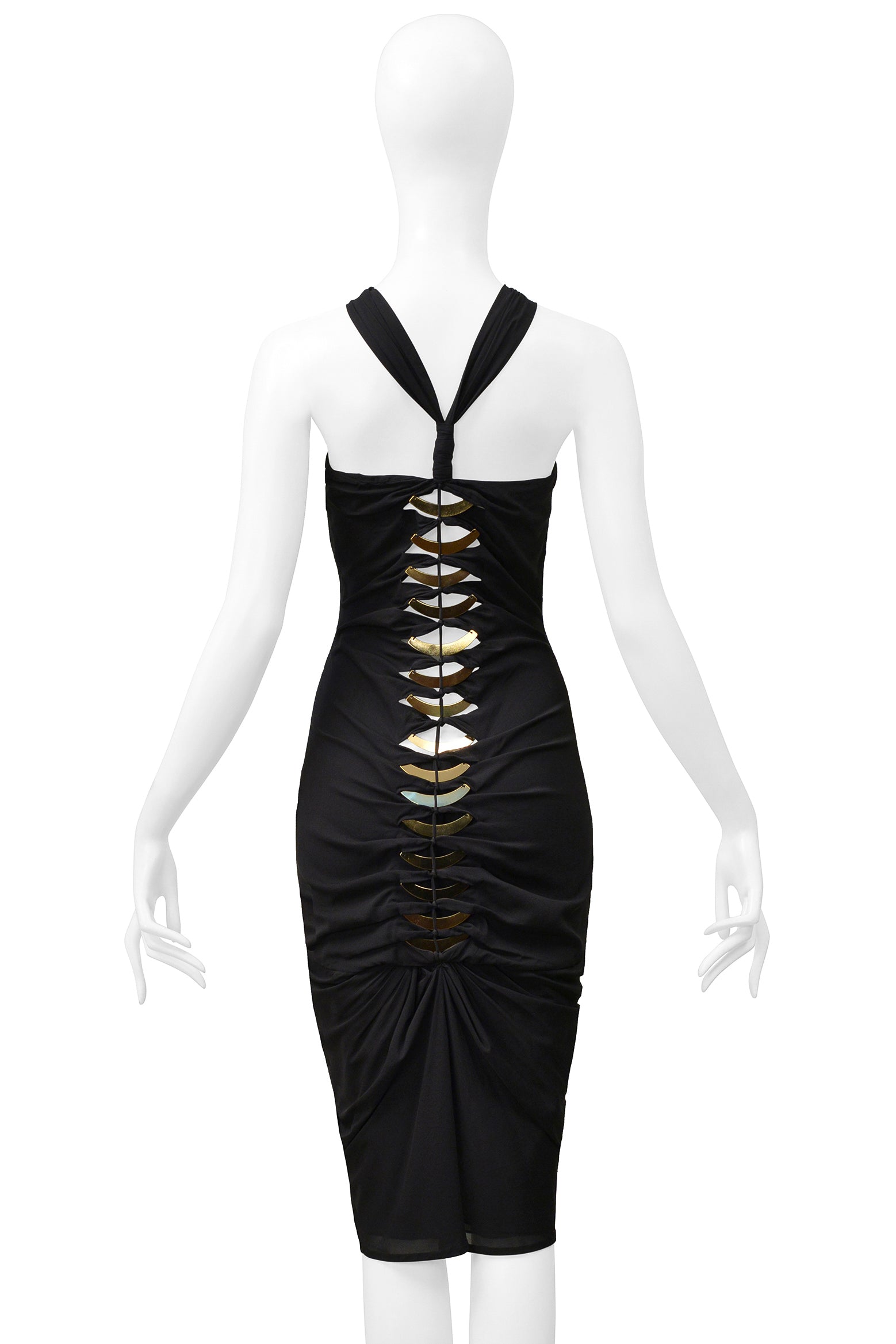 GUCCI BY TOM FORD BLACK CUTOUT DRESS WITH GOLD FAN HARDWARE 2004