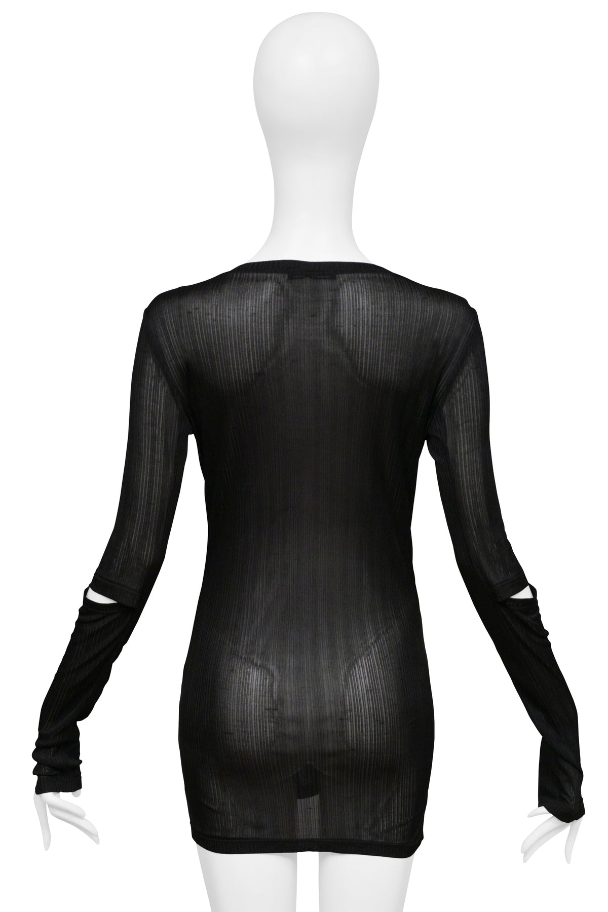 HELMUT LANG BLACK SHEER LONG SLEEVE TOP WITH CUT OUT SLEEVES
