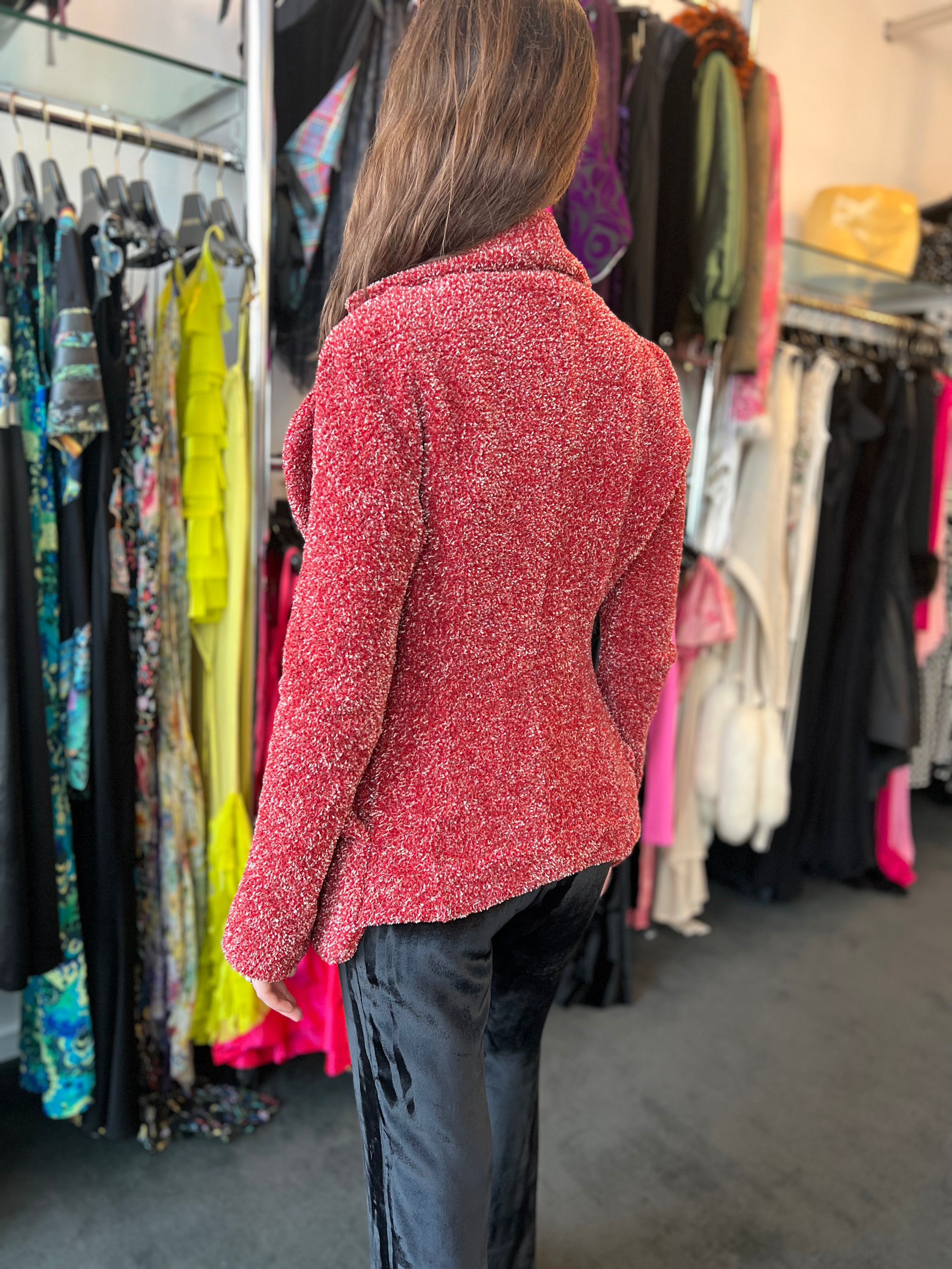 VIVIENNE WESTWOOD RED GARLAND FITTED JACKET WITH GIANT ORB BUTTON 1998