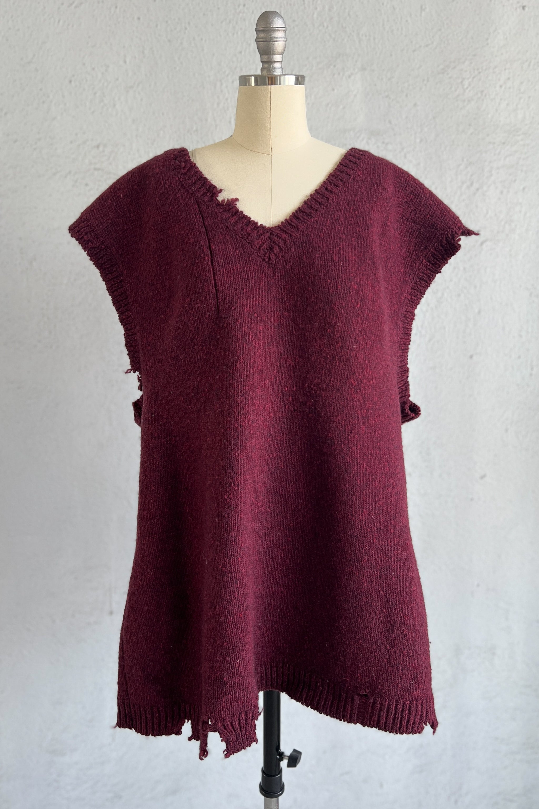 MAISON MARTIN MARGIELA BURGUNDY RED OVERSIZED DECONSTRUCTED SWEATER AW 2000