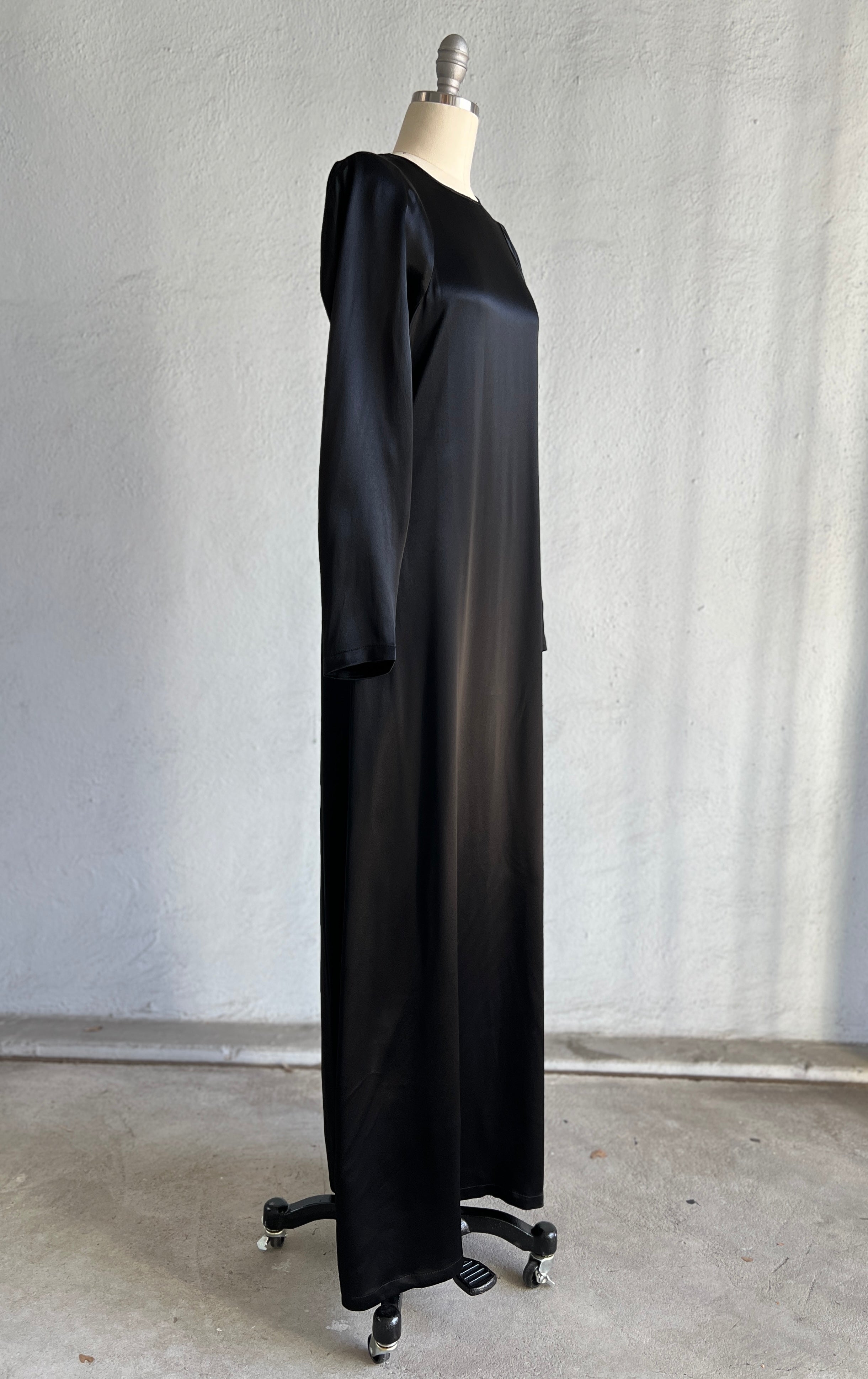 MAISON MARTIN MARGIELA BLACK SATIN EVENING GOWN WITH LONG SLEEVES 2000