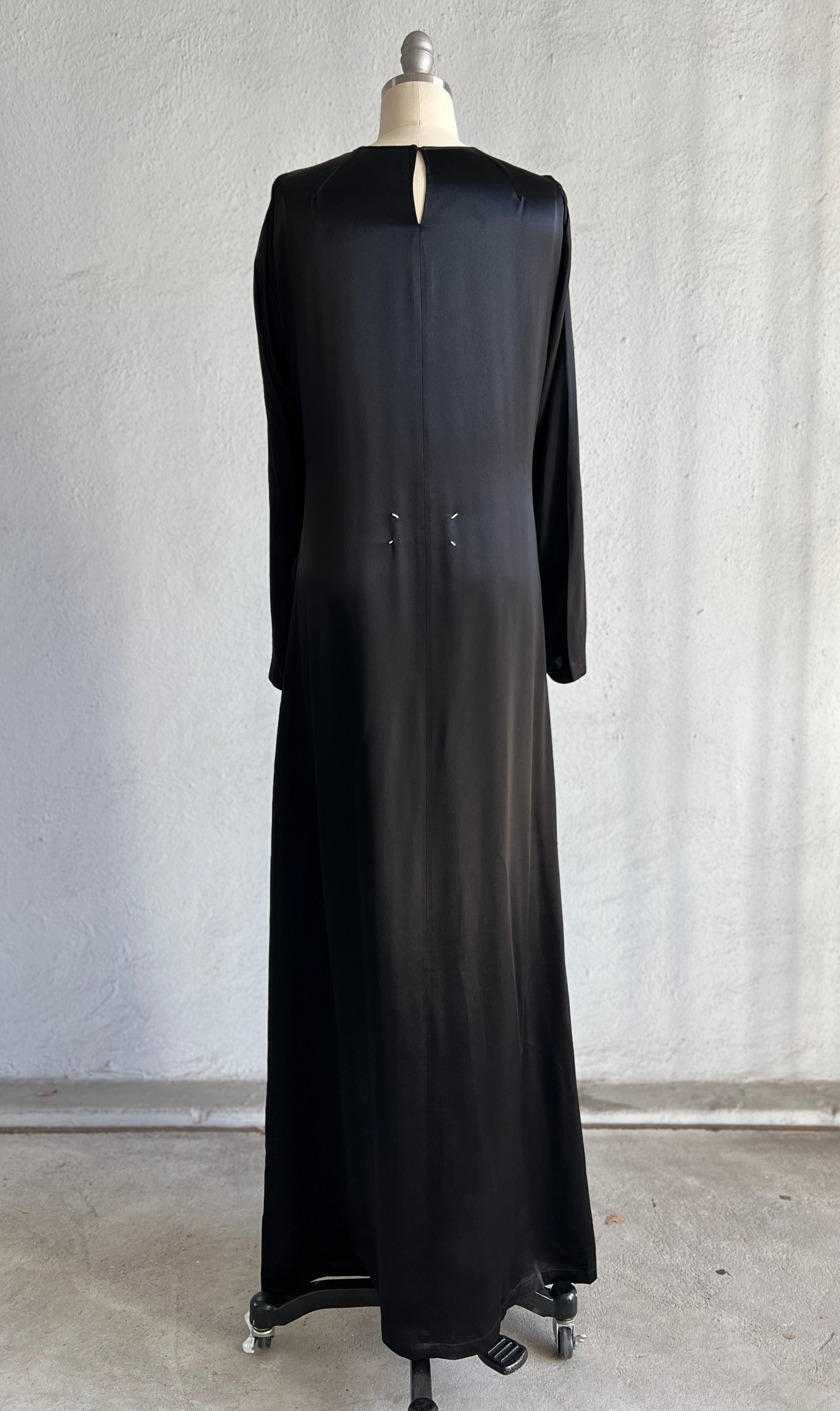 MAISON MARTIN MARGIELA BLACK SATIN EVENING GOWN WITH LONG SLEEVES 2000