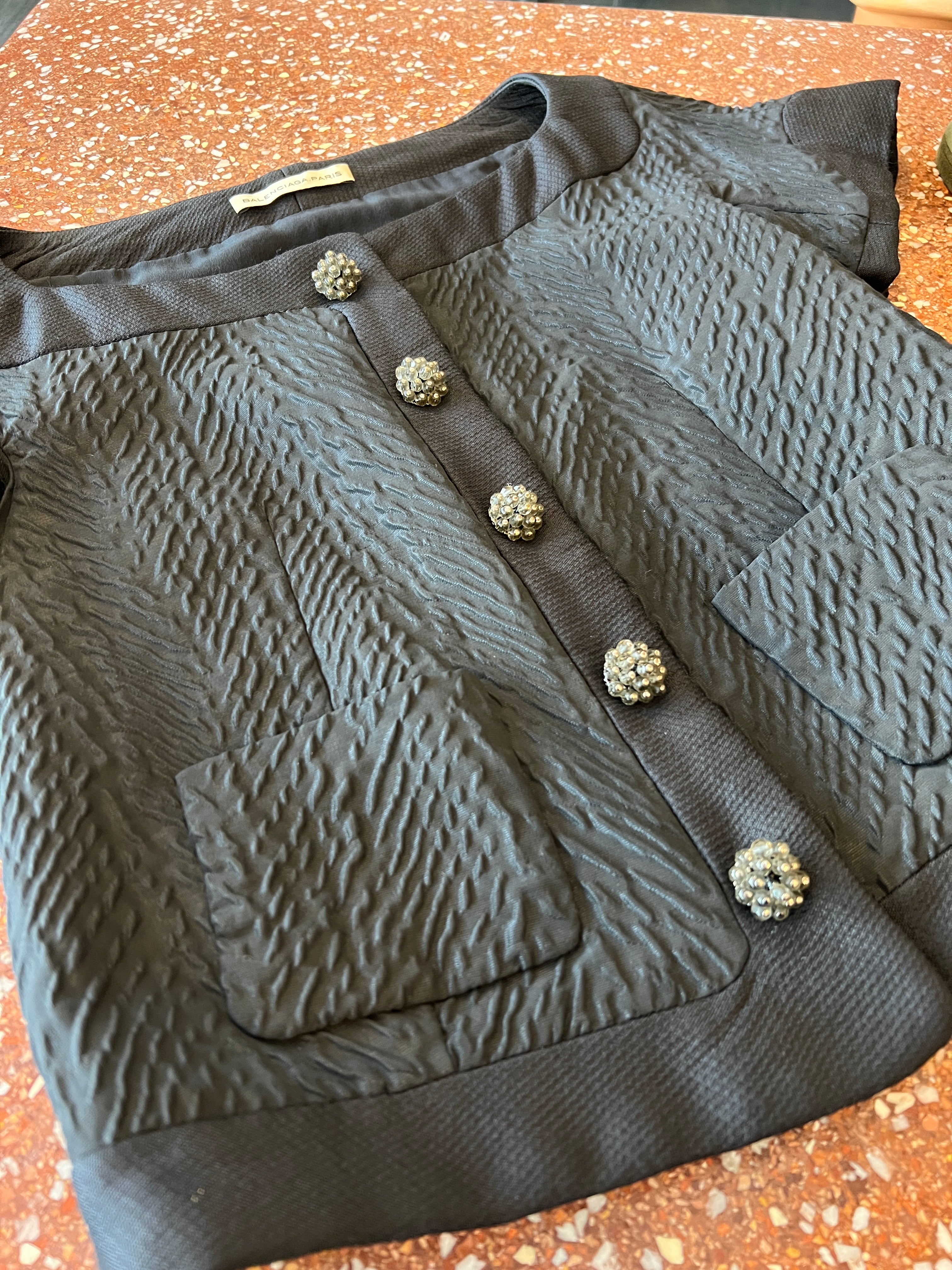 BALENCIAGA BY GHESQUIERE FALL 2006 BLACK TOP WITH FANCY CRYSTAL BEAD BUTTONS