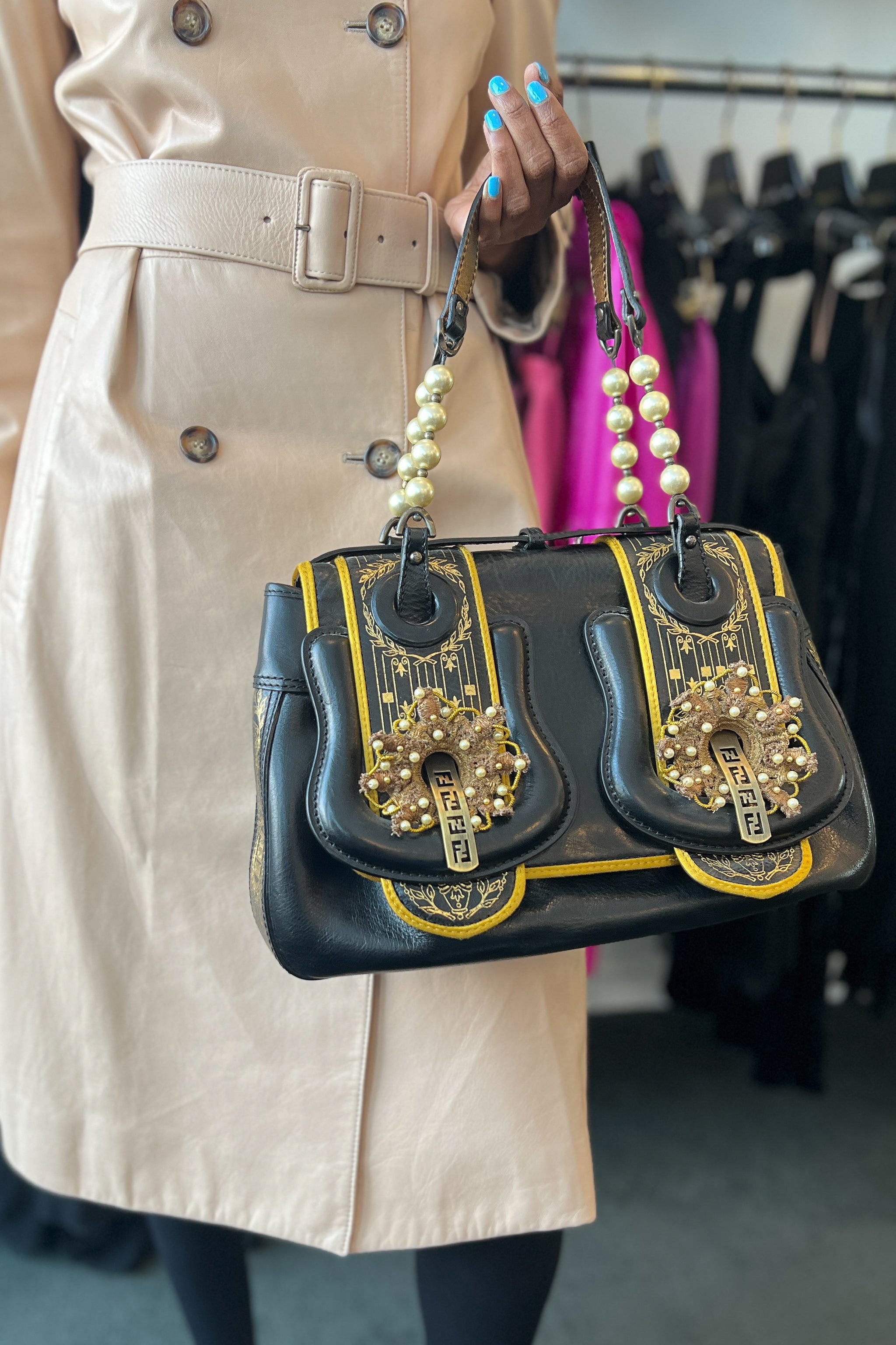 FENDI PEARL & GOLD HARDWARE "B" BAG 2006