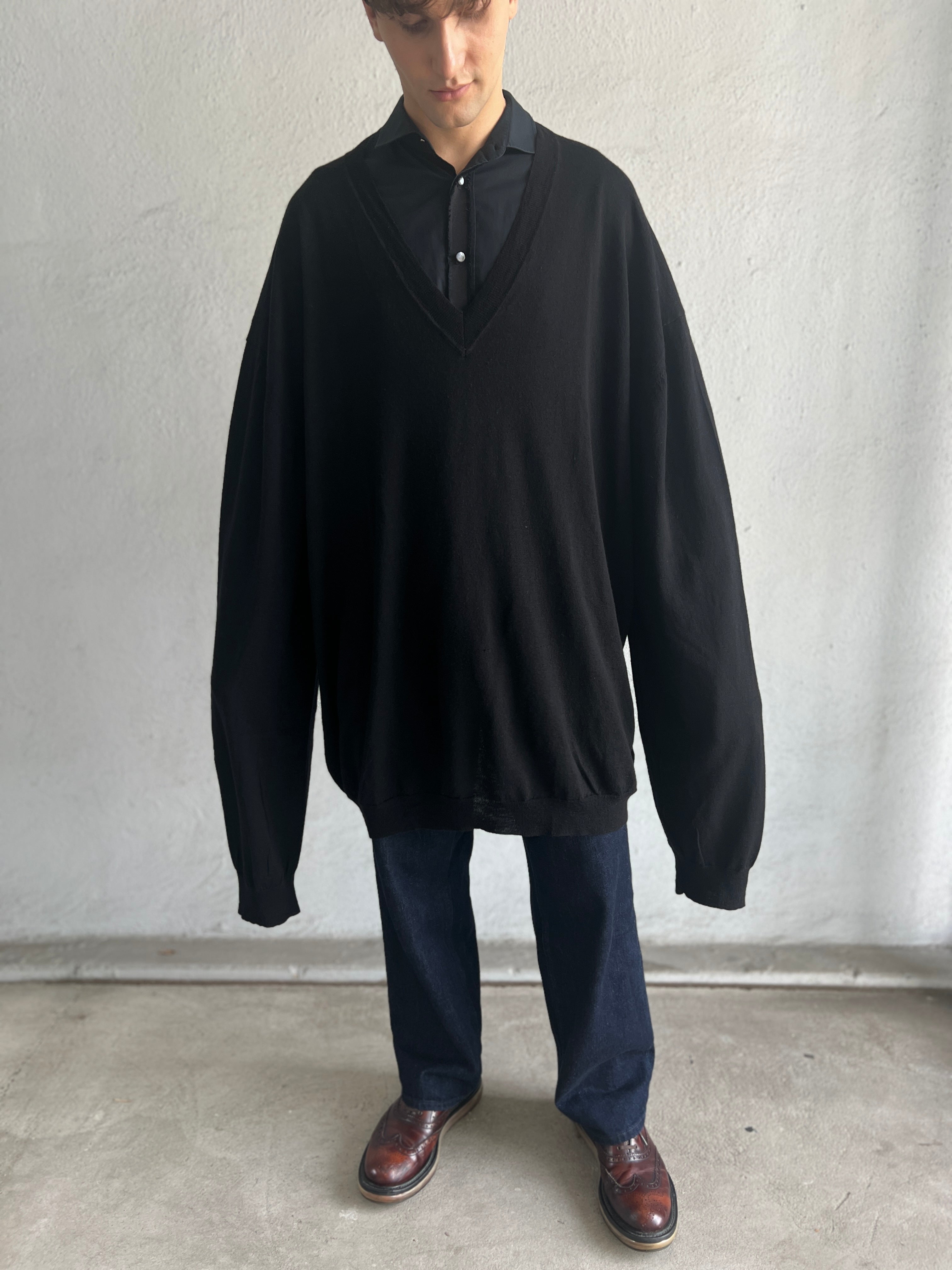 MAISON MARTIN MARGIELA BLACK OVERSIZED V NECK SWEATER 2000