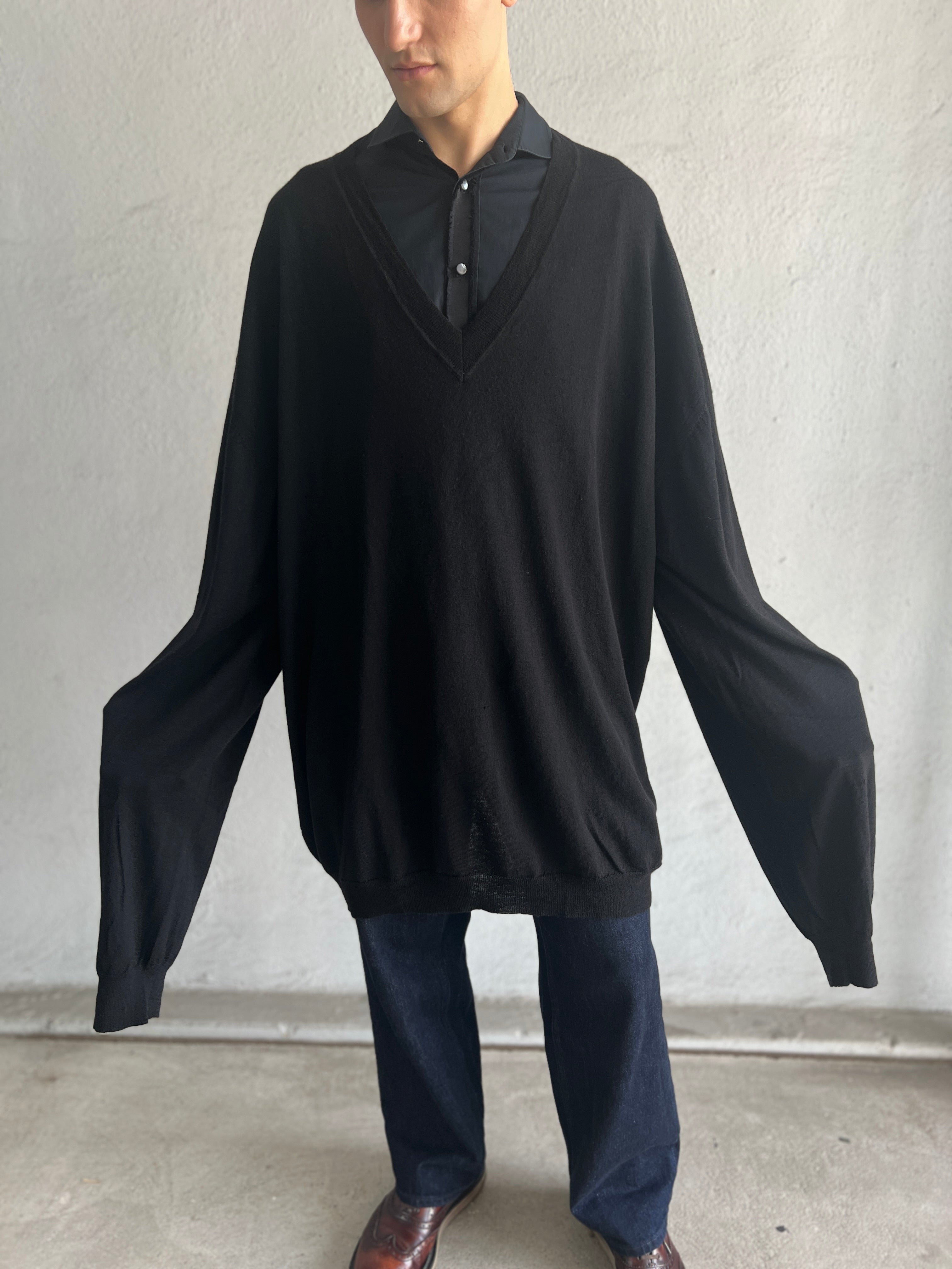 MAISON MARTIN MARGIELA BLACK OVERSIZED V NECK SWEATER 2000