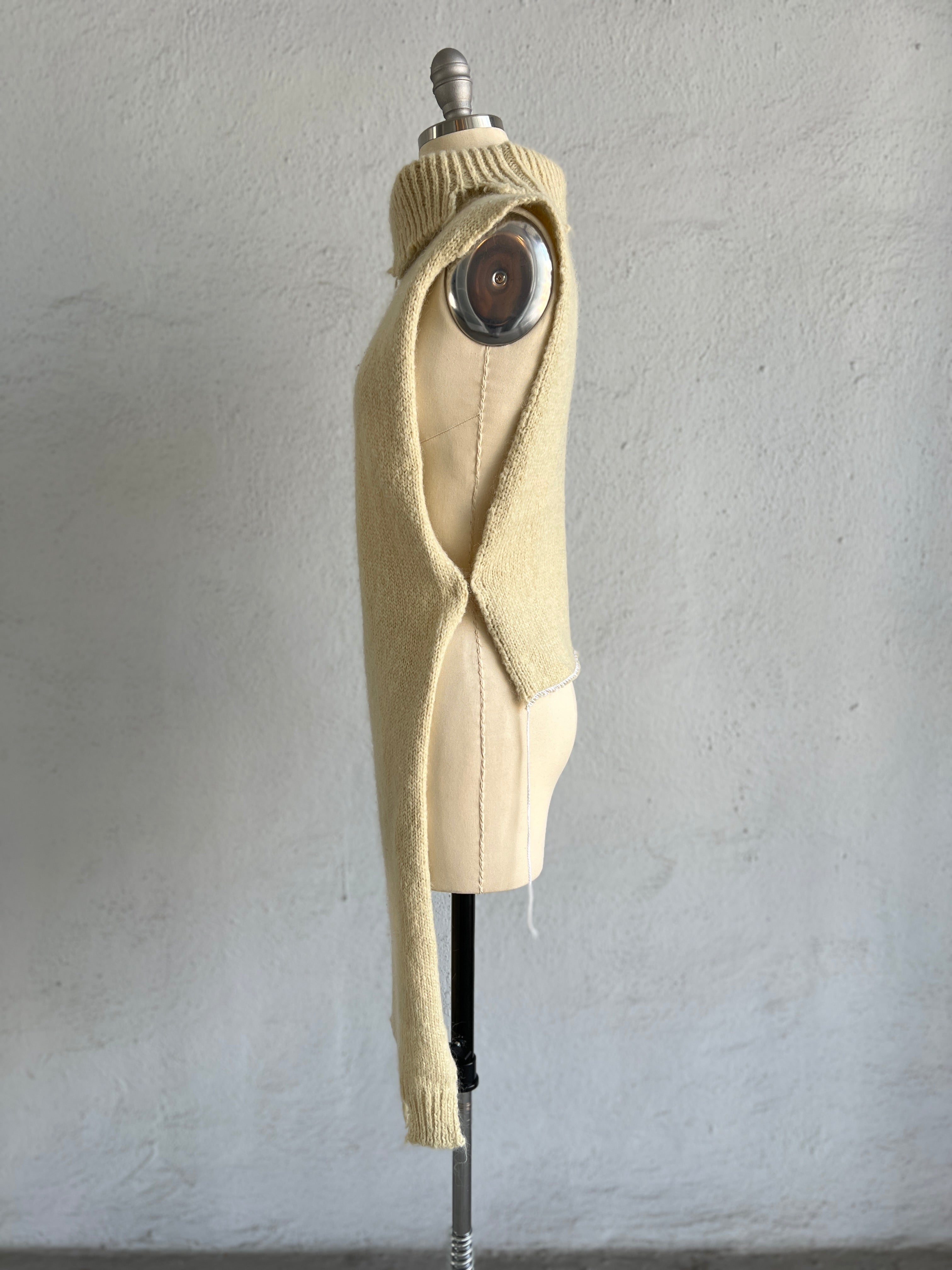 MAISON MARTIN MARGIELA OFF WHITE DECONSTRUCTED HIGH LOW SWEATER WITH HIGH NECK 2000-2001