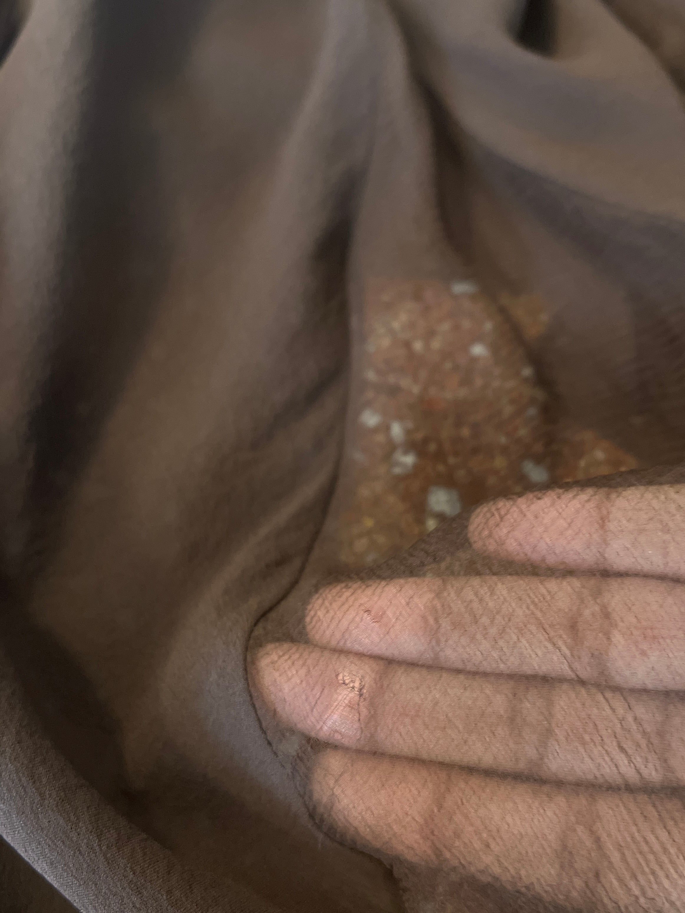 CHRISTIAN DIOR BY GALLIANO BROWN CHIFFON EVENING GOWN WITH RUFFLES