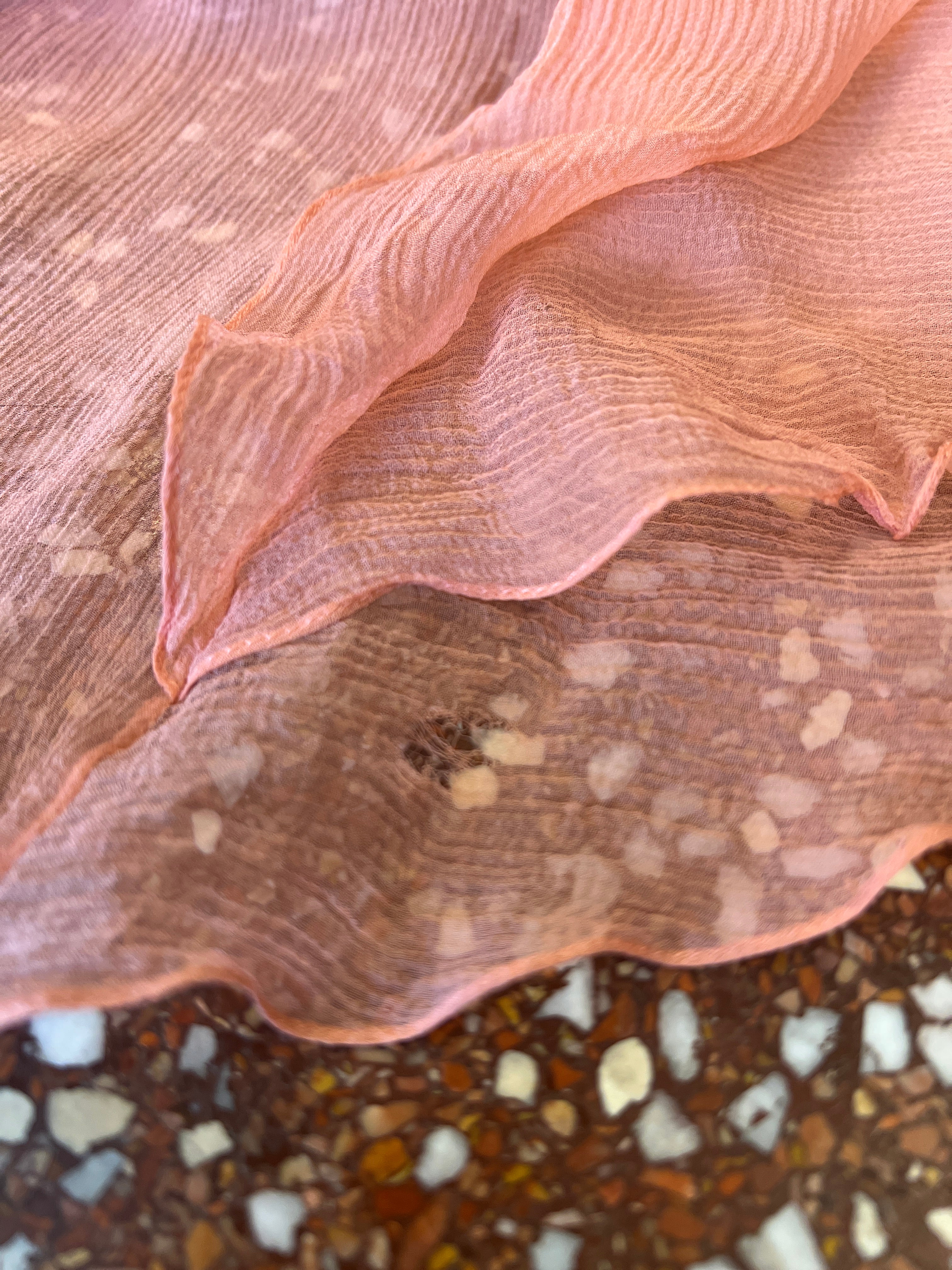 JOHN GALLIANO PEACH CHIFFON EVENING GOWN WITH RUFFLES 2000S