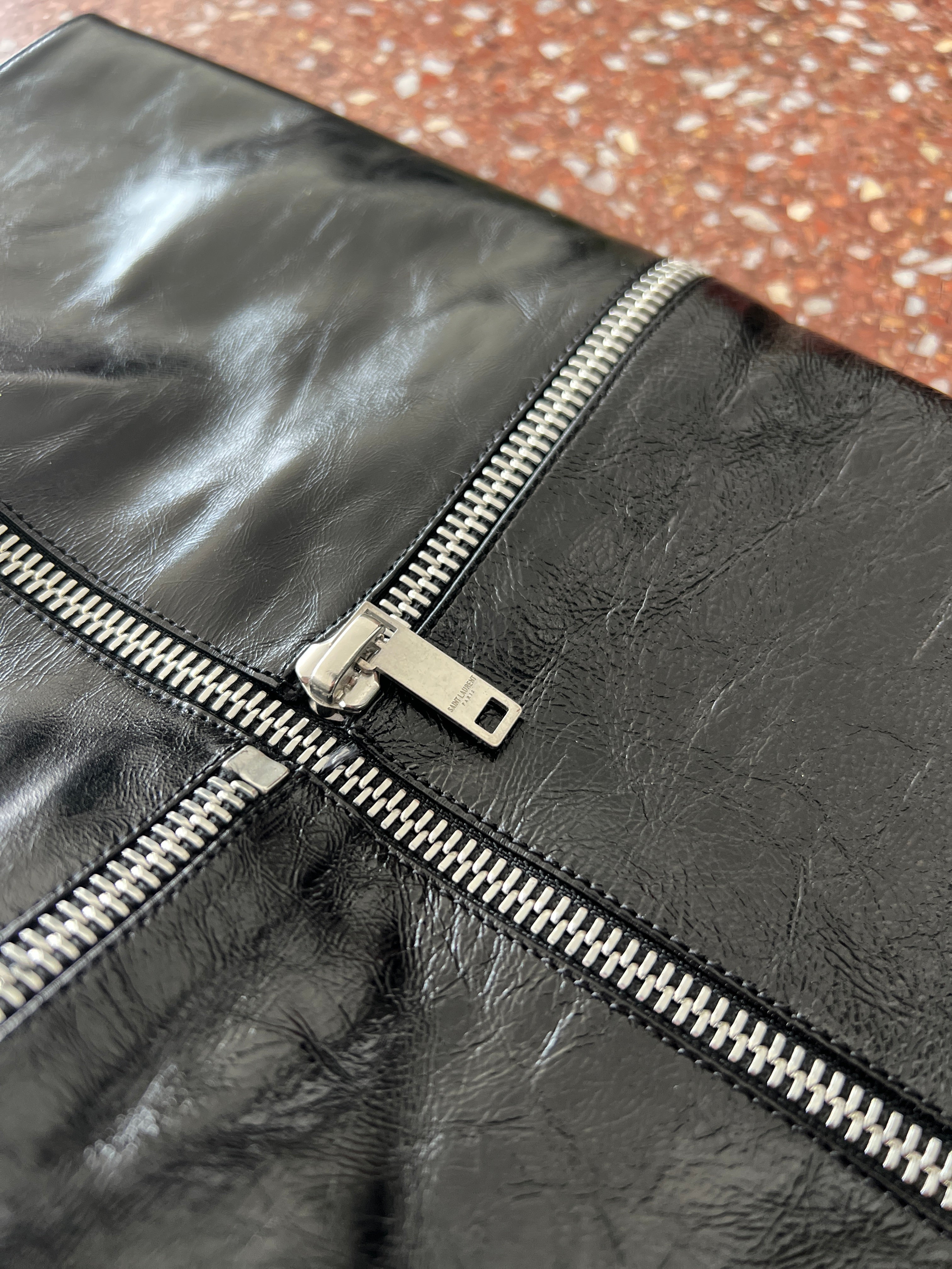 SAINT LAURENT PARIS BY HEDI SLIMANE FETISH 105 BLACK LEATHER ZIPPER BOOTS 2015