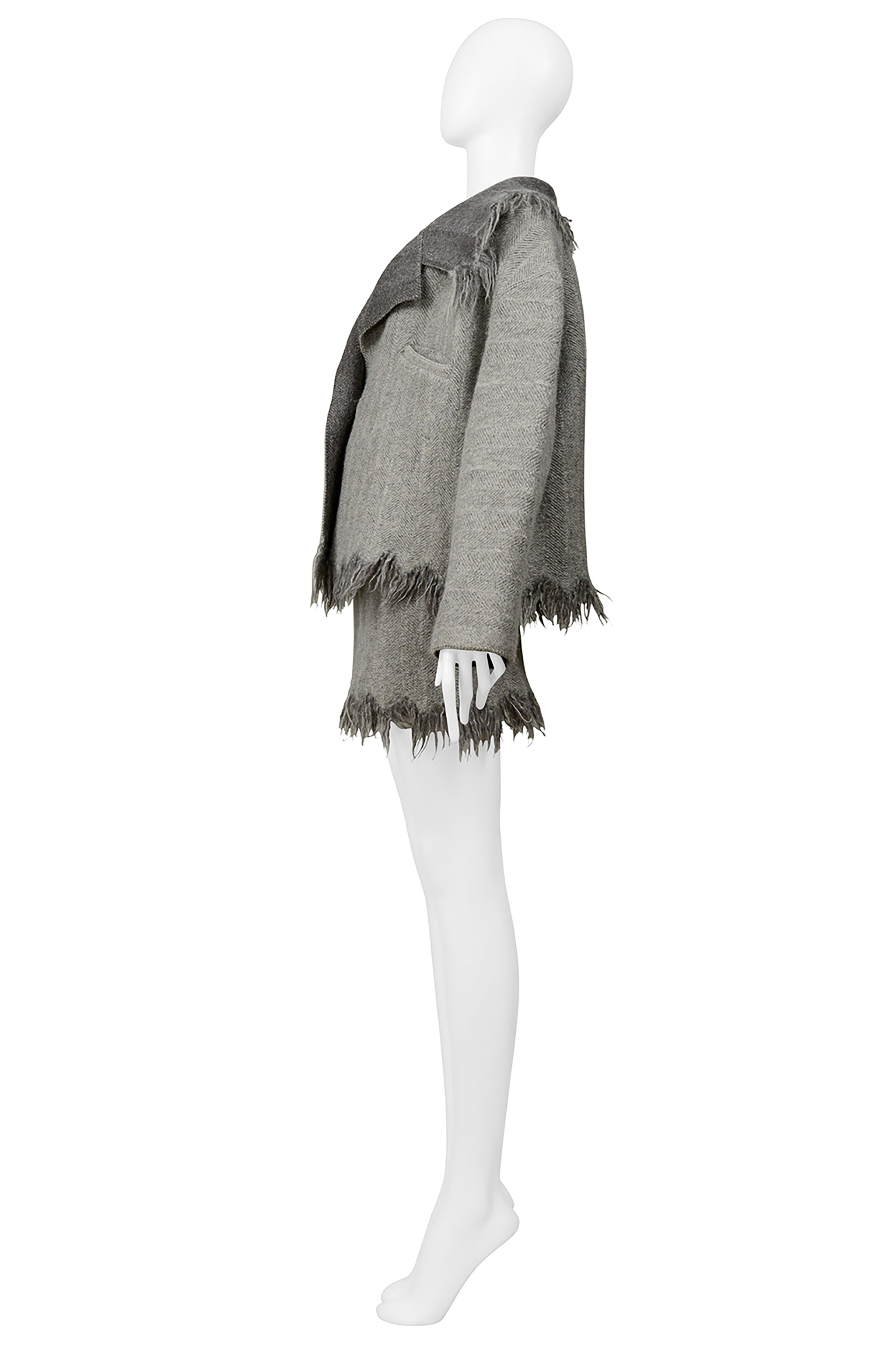ISSEY MIYAKE GREY BLANKET MINI SKIRT SUIT