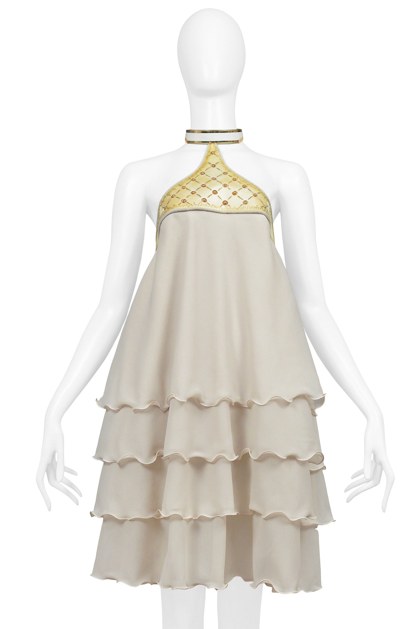 JACQUES CASSIA OFF WHITE VINYL COLLAR DRESS 1970s