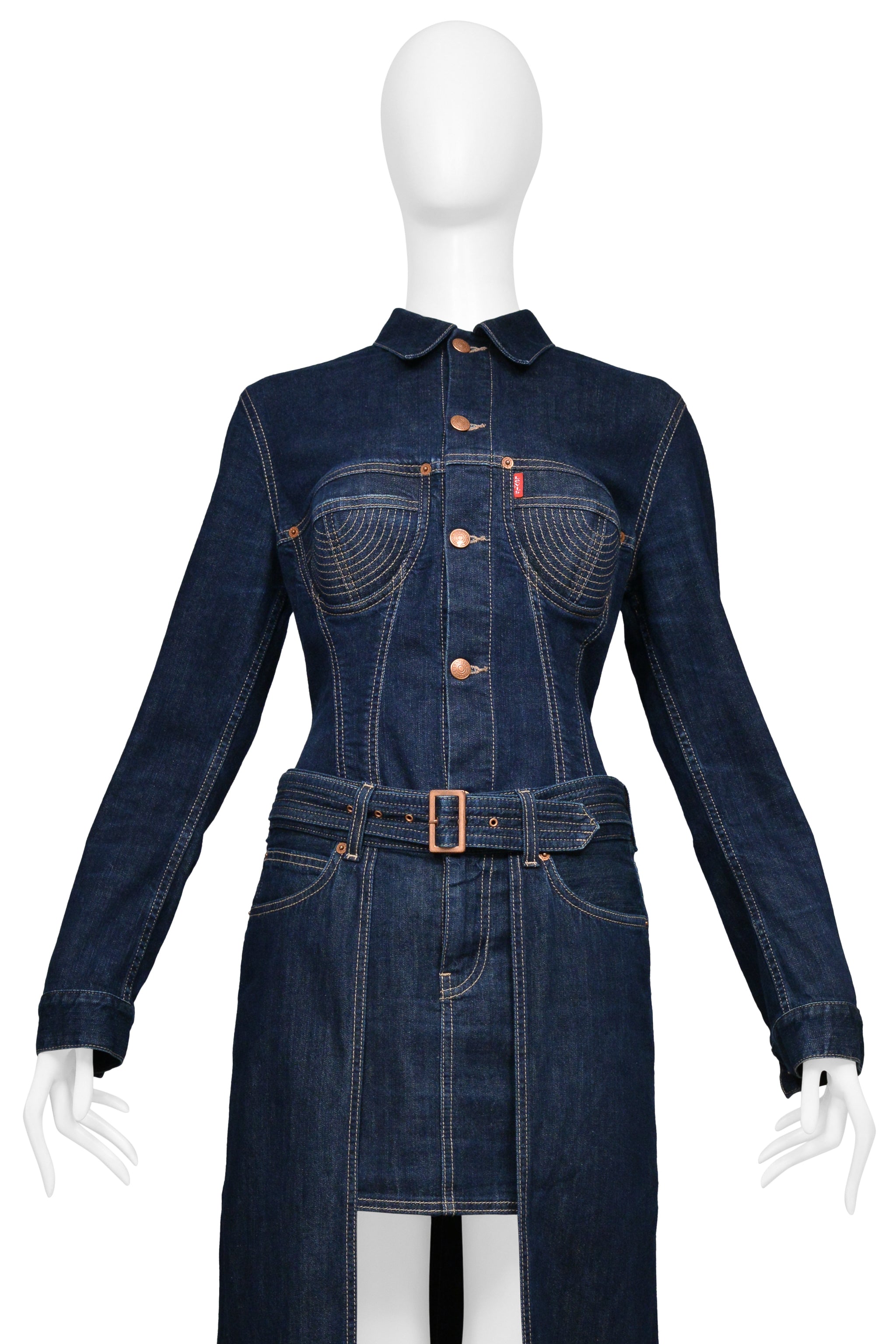 JEAN PAUL GAULTIER 2010 DENIM JACKET AND SKIRT ENSEMBLE